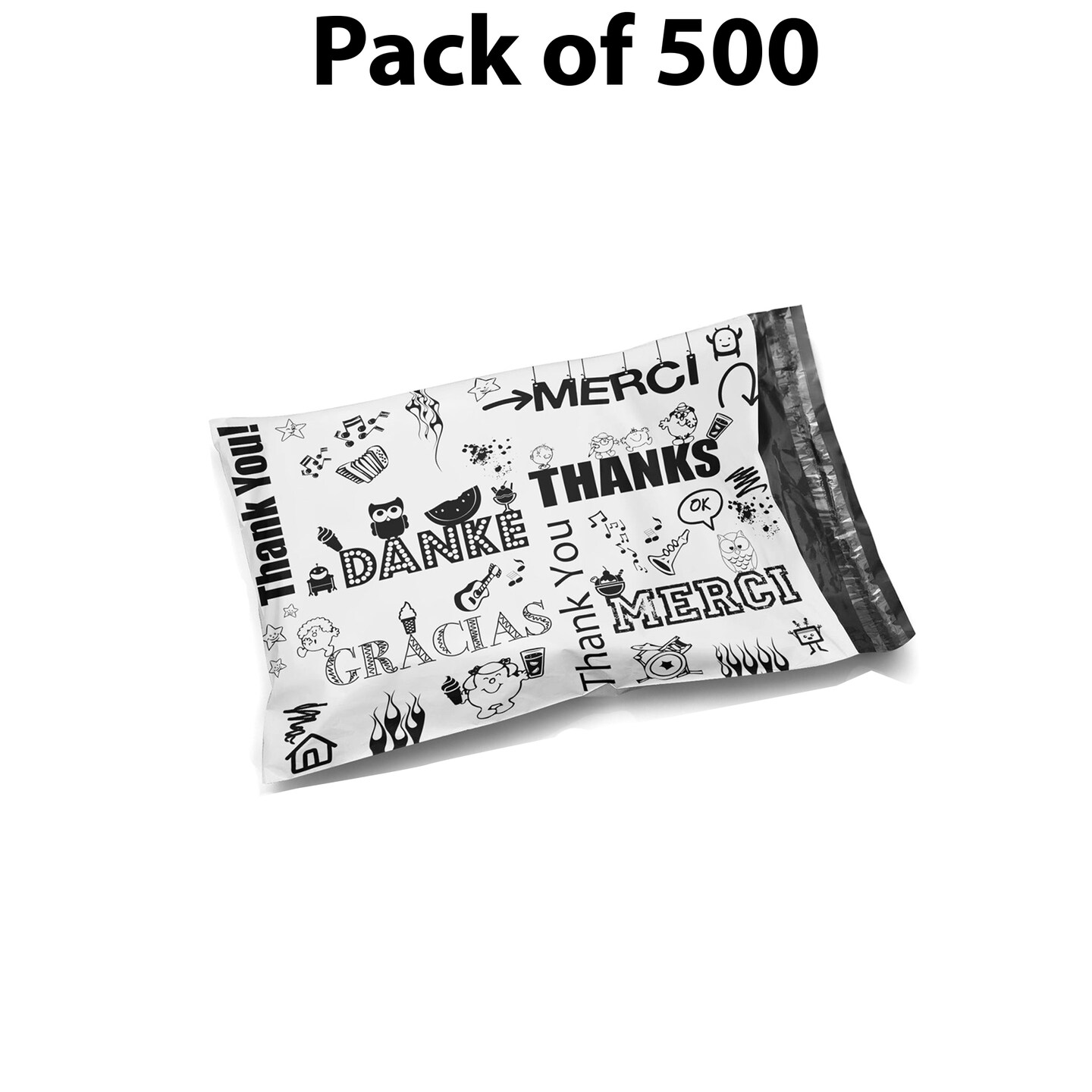 6 x 9 Glossy Black Decorative Thank You Plastic Poly Mailer Bags Waterproof Shipping Mailing Envelope 2 Mil for Apparel, Clothes, Shirts, Books – Permanent Adhesive Seal