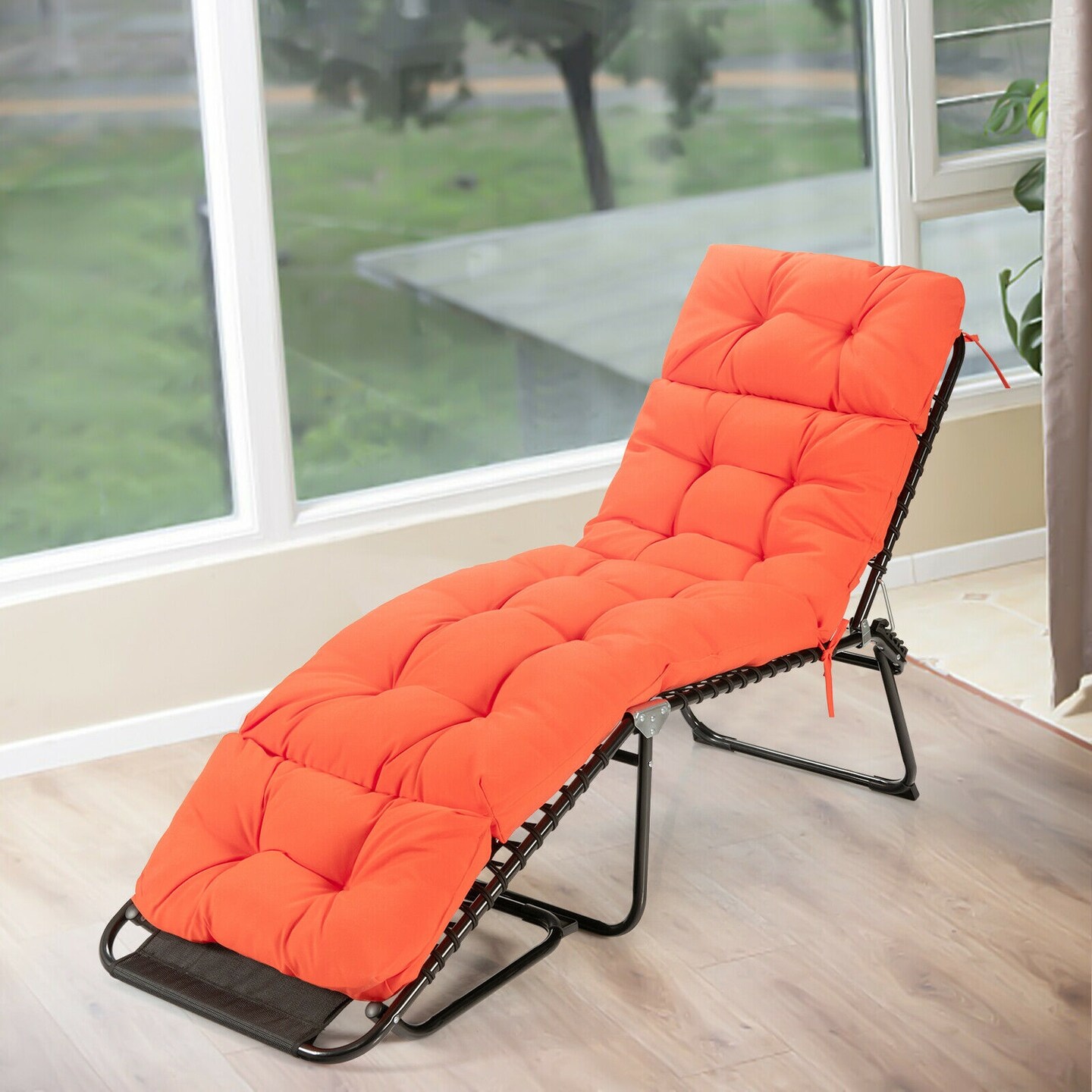 Outdoor Lounge Chaise Cushion with String Ties for Garden Poolside