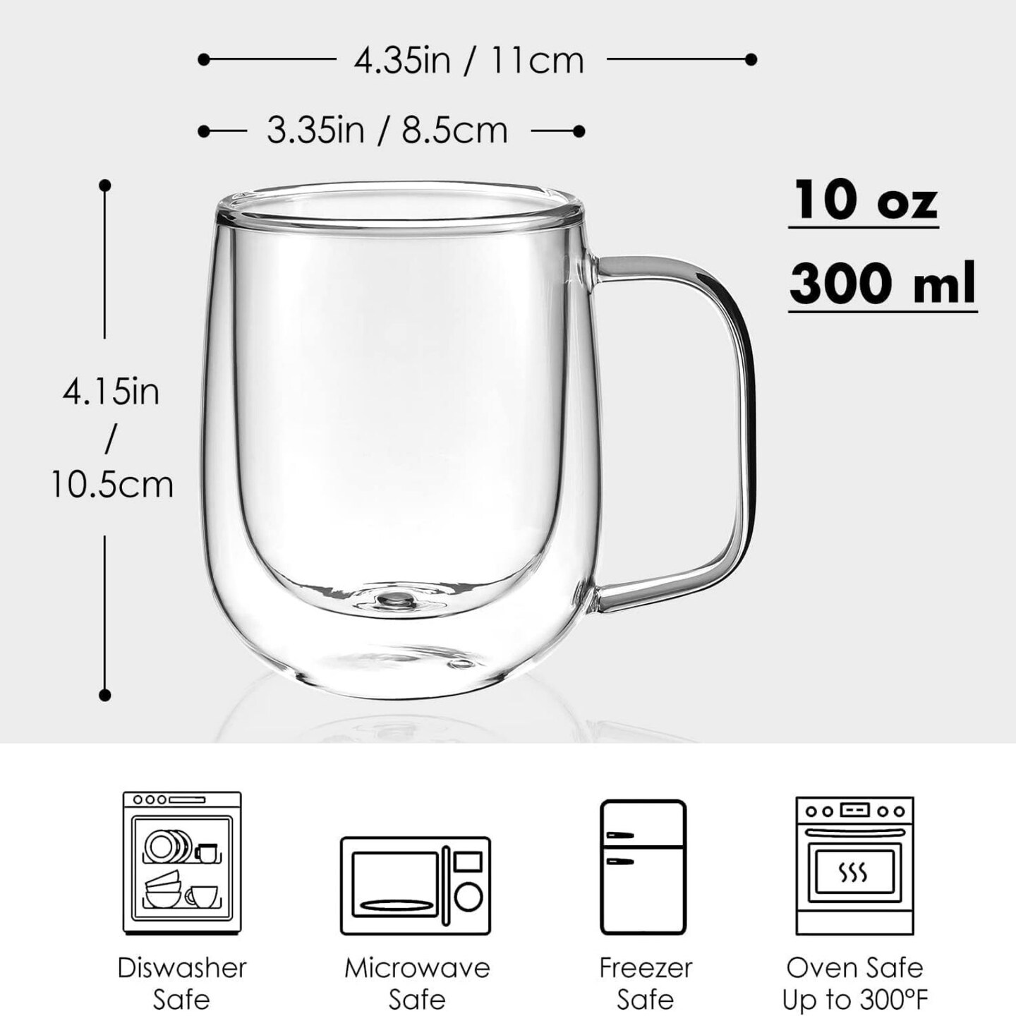 Double Walled Glass Coffee Mugs with Handle Insulated Glass Cappuccino Mugs