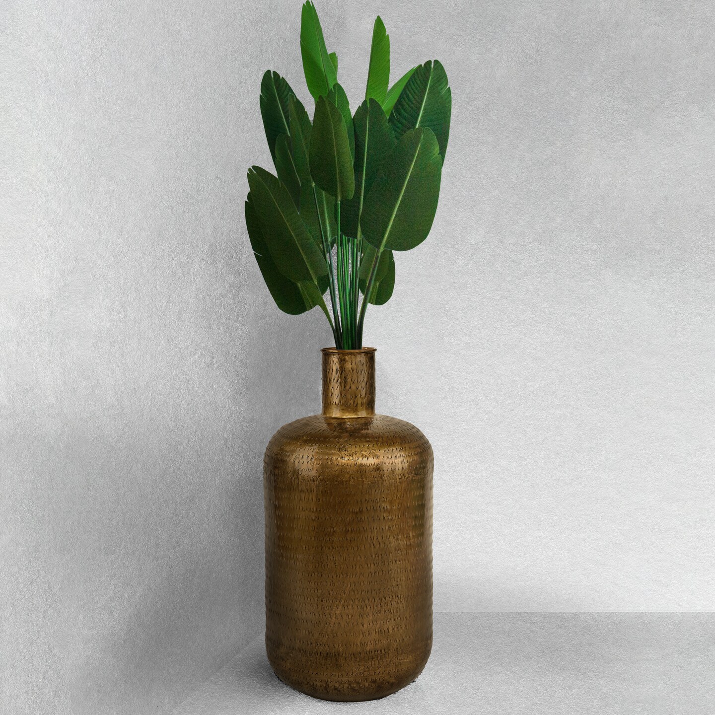 Antique Gold Metal 26 in Tall Floor Bottle Shape Vase for Entryway, Living Room, or Dining Room, Decorative, Tall, Home Decor, Classic Design, Living Room Centerpiece, Gold Finish, Unique Floor Accent
