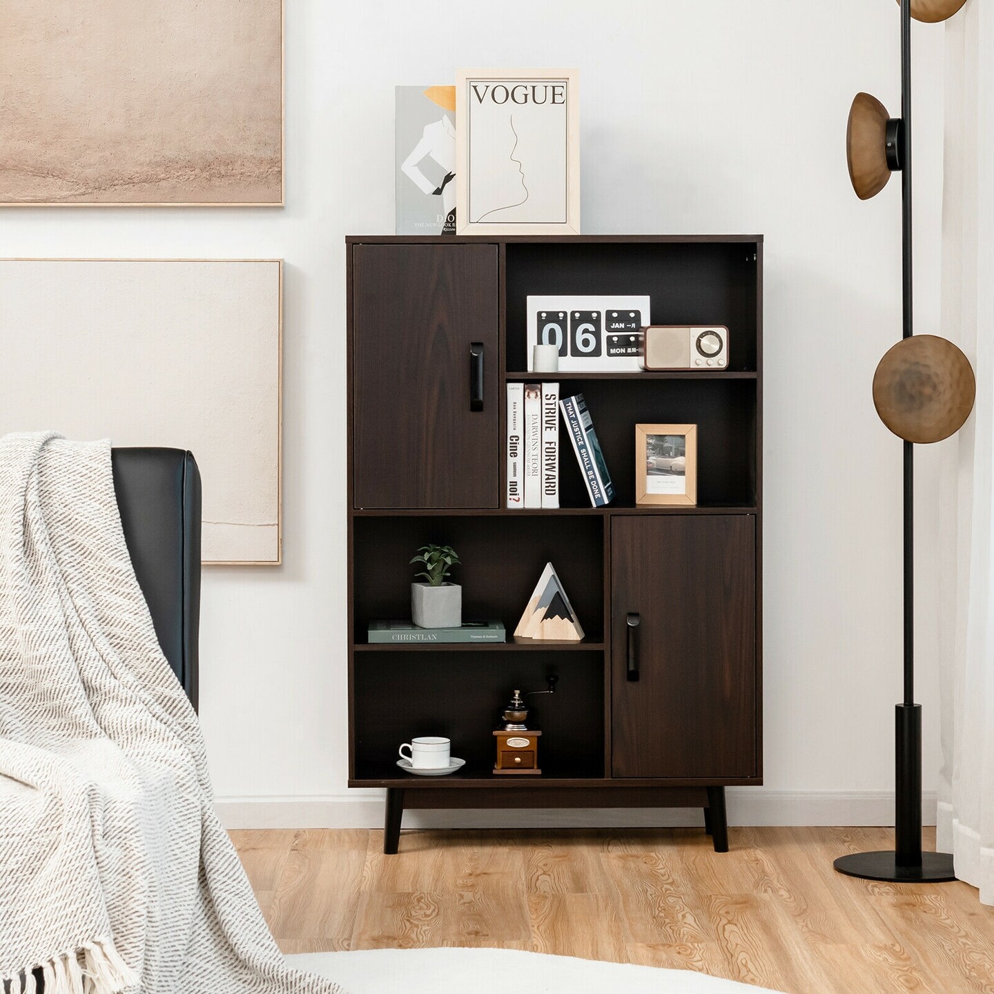 4-tier Accent Sideboard Storage Cabinet with 2 Storage Doors and 4 Open Shelves