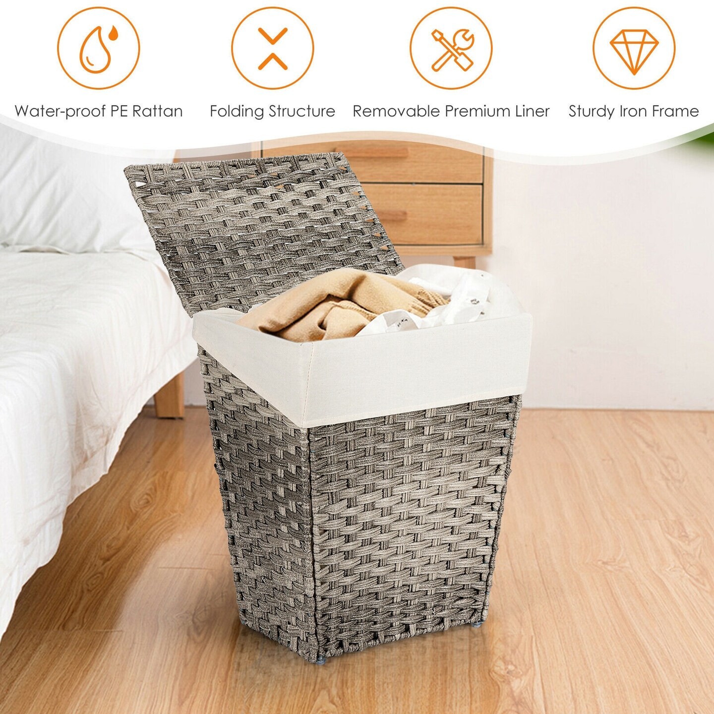 Foldable Handwoven Laundry Hamper With Removable Liner