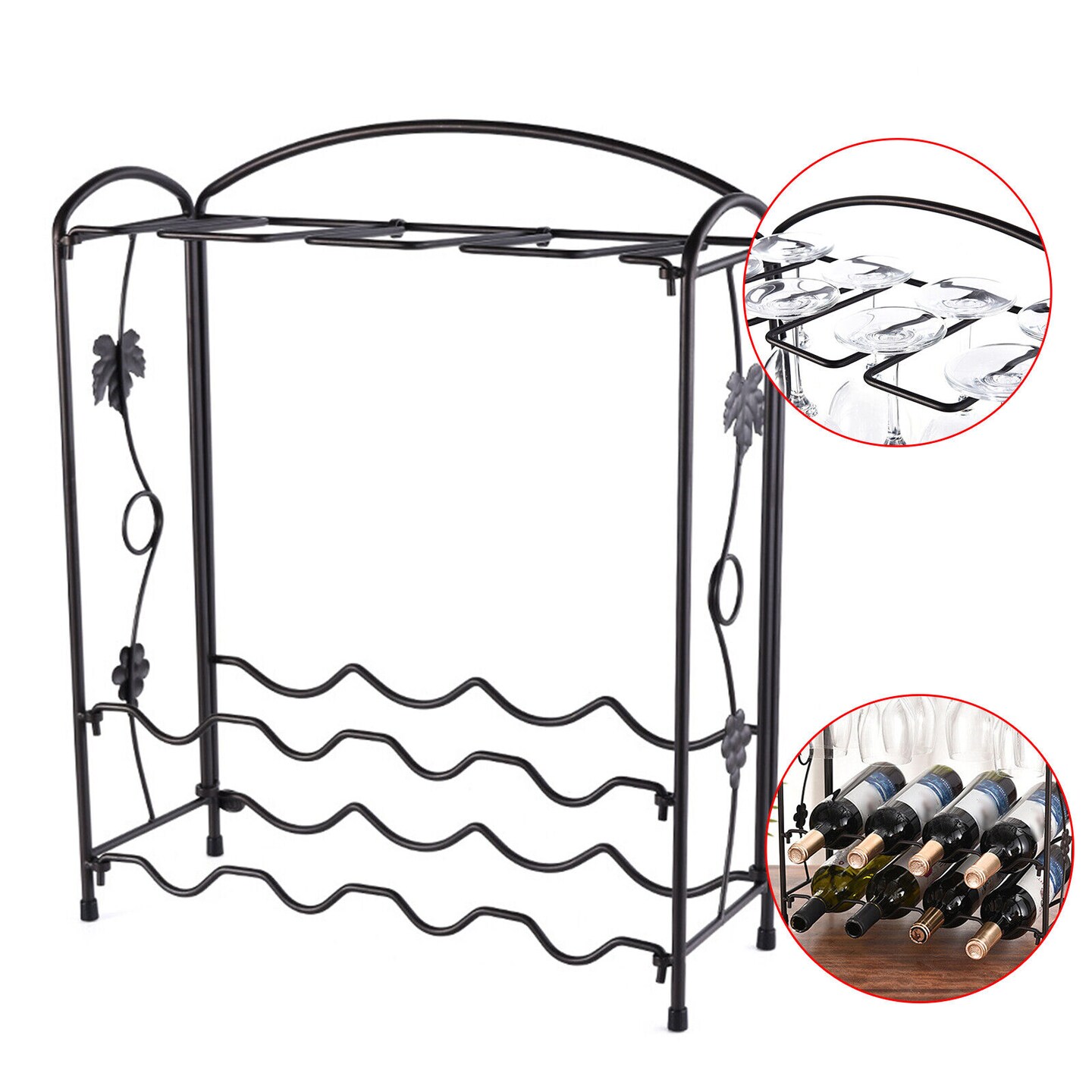 Kitcheniva Countertop Metal Wine Rack and Glass Holder