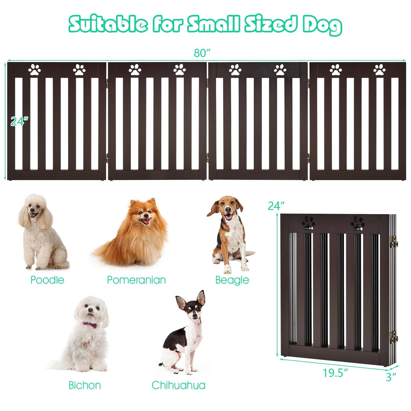 Folding Wooden Freestanding Pet Gate Dog Gate with 360&#xB0; Hinge