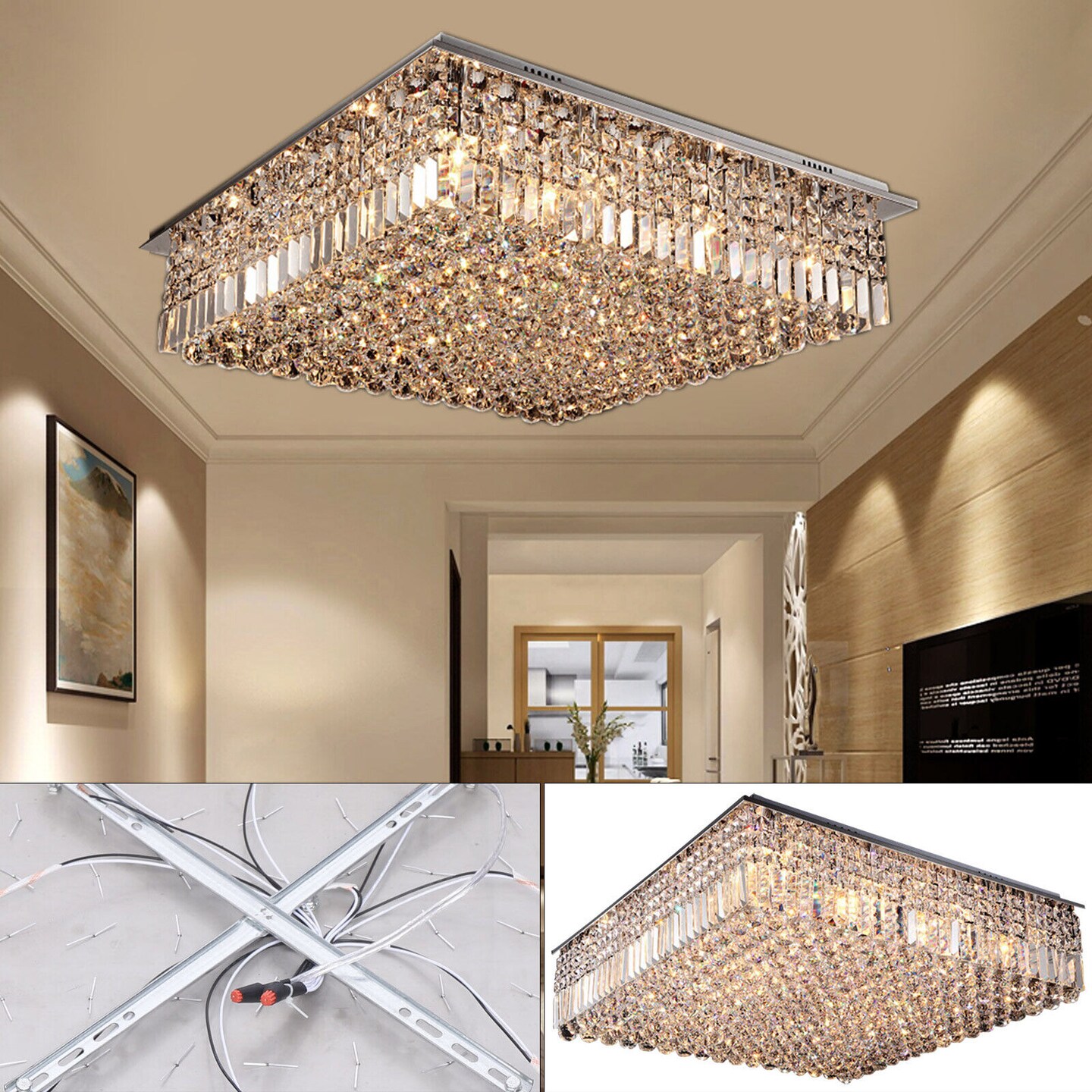 Kitcheniva Modern Crystal Flush Mount Chandelier Fixture