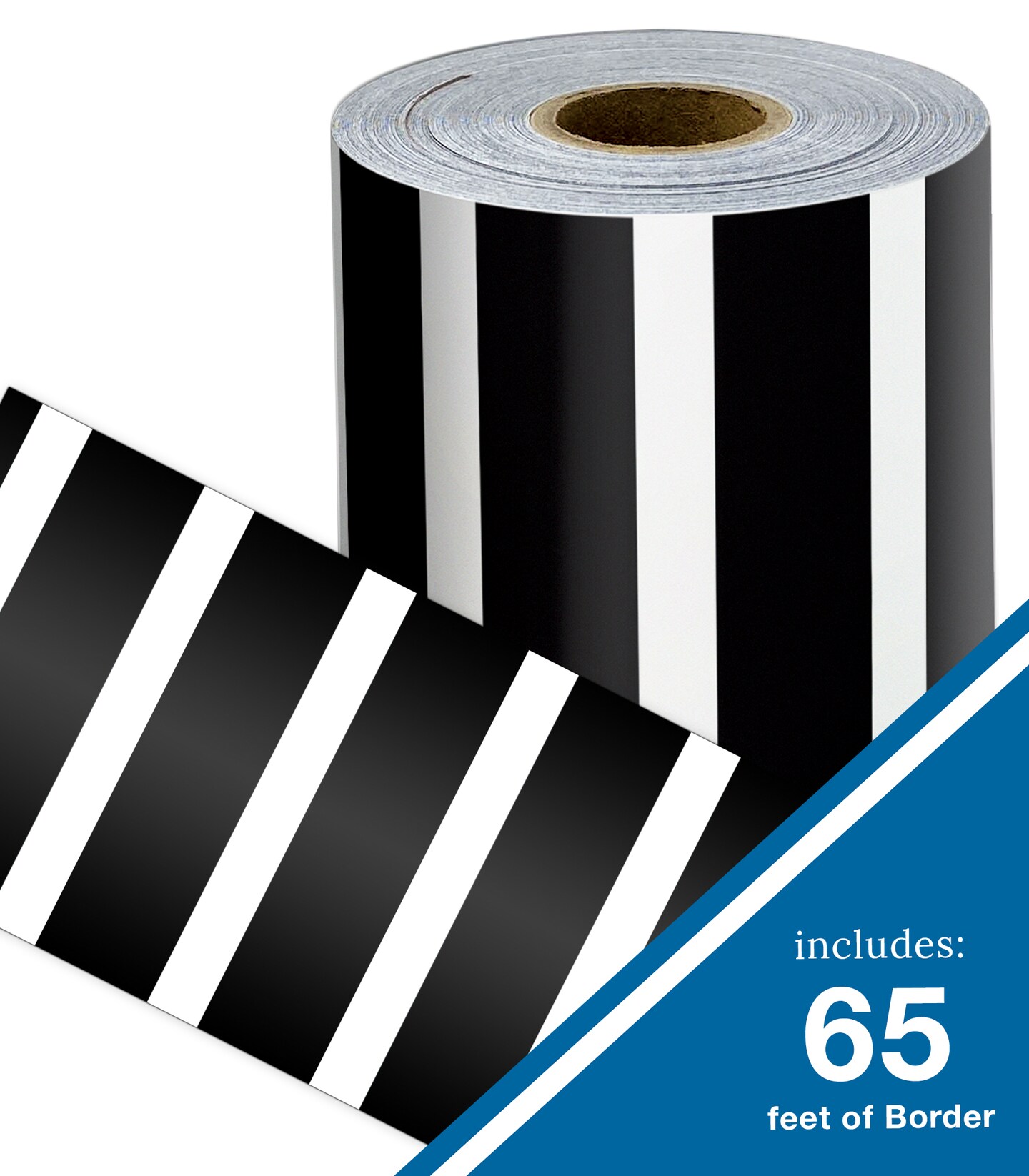 Carson Dellosa 65Ft of Black and White Stripes Bulletin Board Borders, 1 Roll of Trim for Rolling Whiteboard, Posterboard, Party, Office Decorations, and Classroom Decor