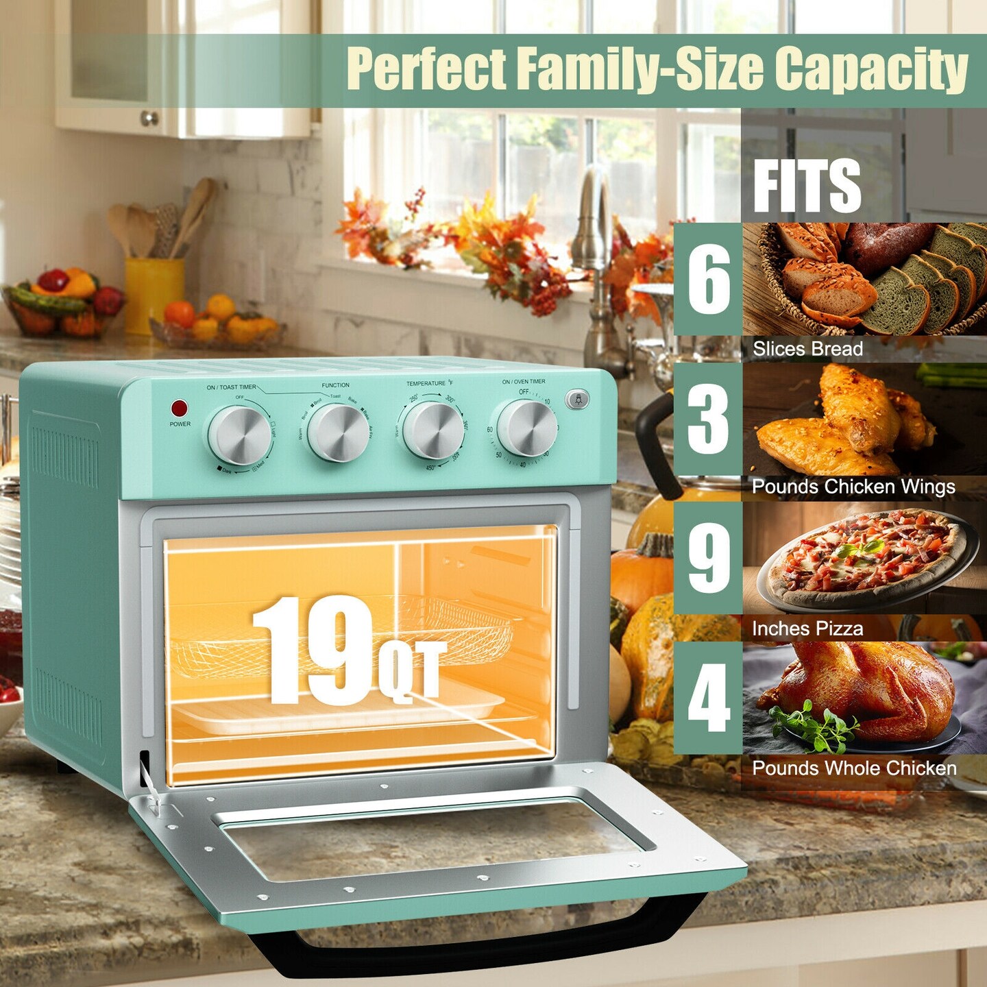 Dehydrate Convection Air Fryer Toaster Oven with 5 Accessories