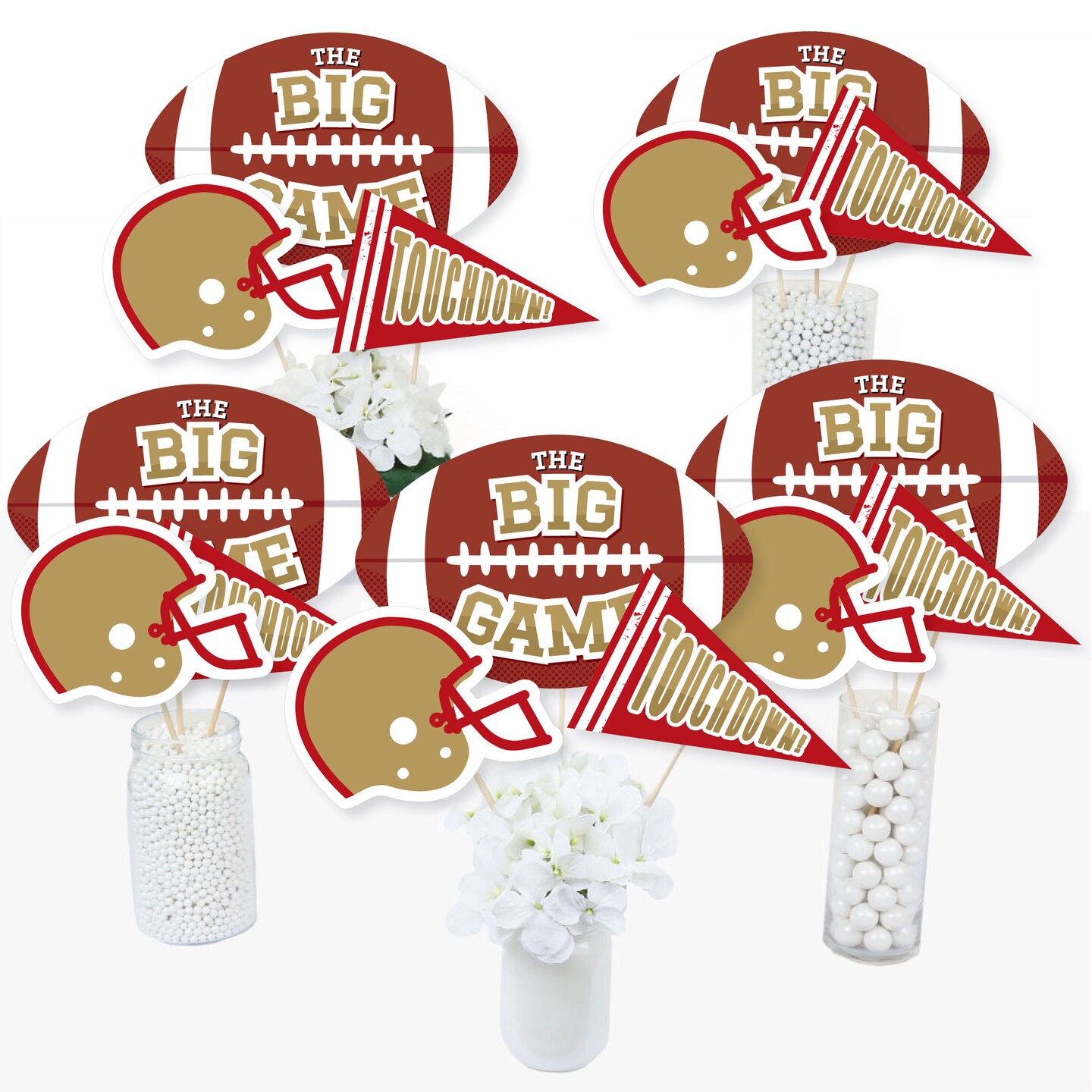 Big Dot of Happiness The Big Game - Red and Gold - Football Party Centerpiece Sticks - Table Toppers - Set of 15