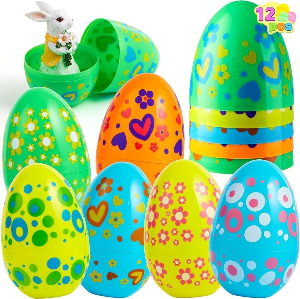 12 Pcs 7" Jumbo Easter Eggs Big Empty Large Easter Eggs Plastic Fillable Favor