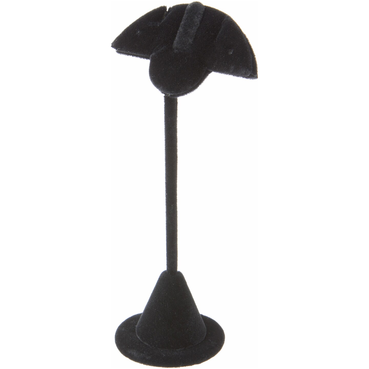 Plymor Black Velvet Fan Shaped Two Pair Earring Display Stand, 2.75&#x22; W x 2&#x22; D x 5.75&#x22; H