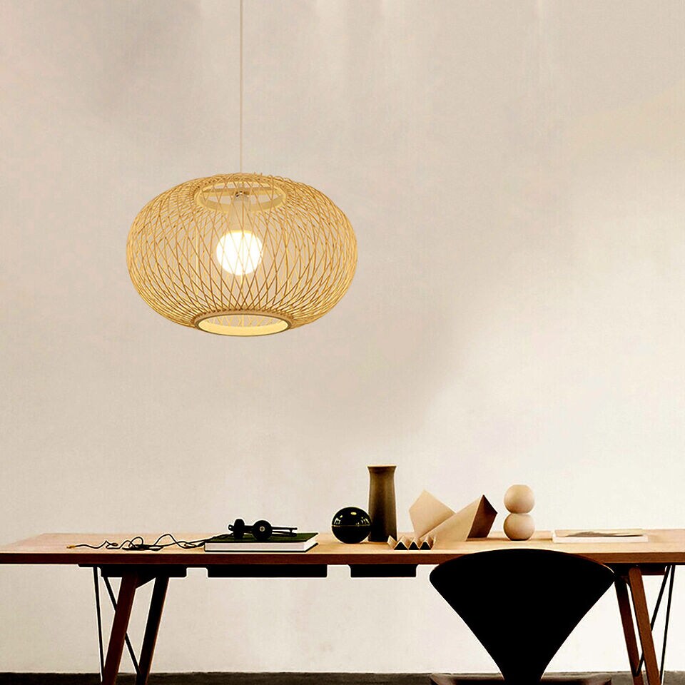 Kitcheniva Woven Pendant Light Fixture Ceiling Lamp Chandelier Beige Bamboo Wicker Rattan