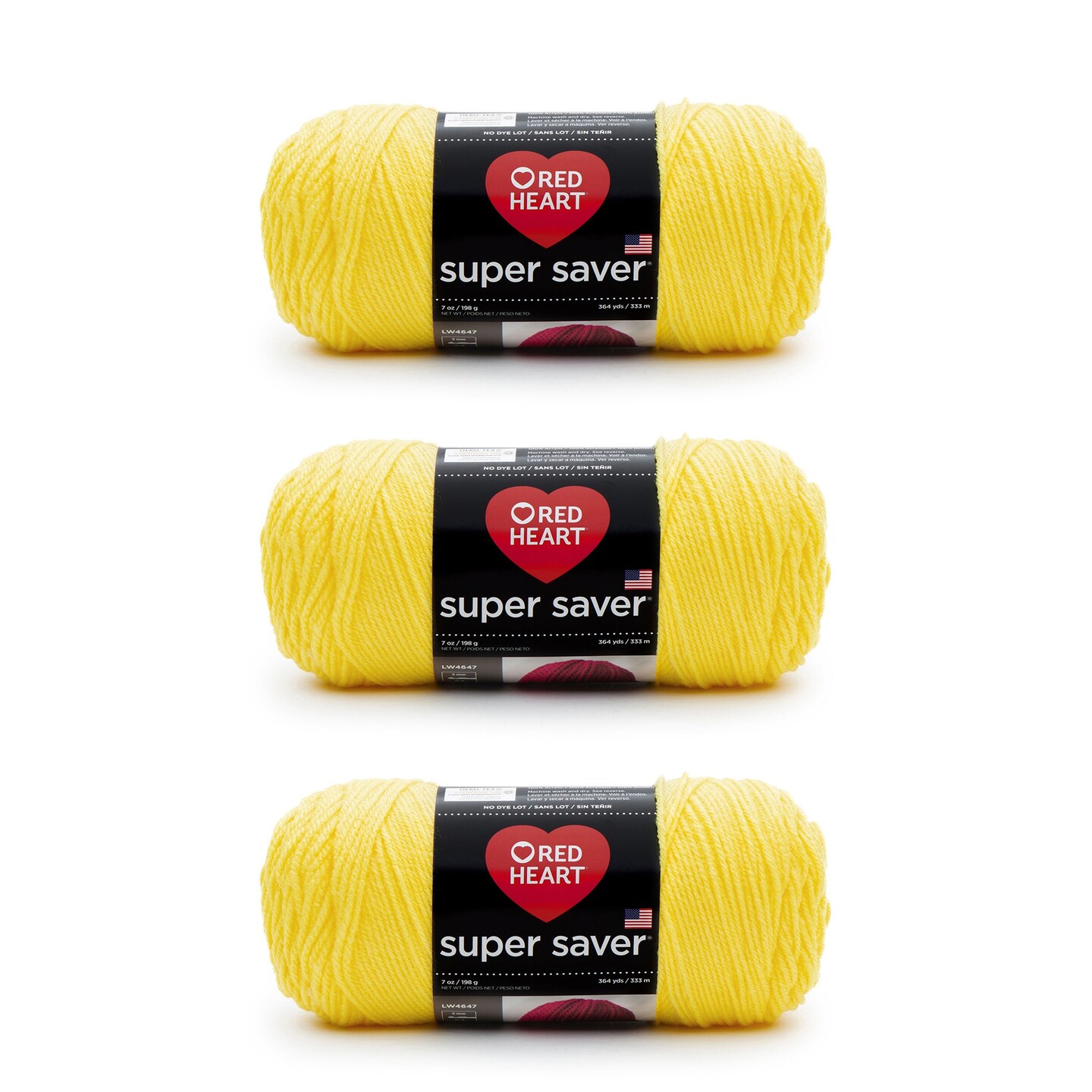 Red Heart Super Saver Bright Yellow Yarn - 3 Pack of 198g/7oz - Acrylic - 4 Medium (Worsted) - 364 Yards - Knitting/Crochet