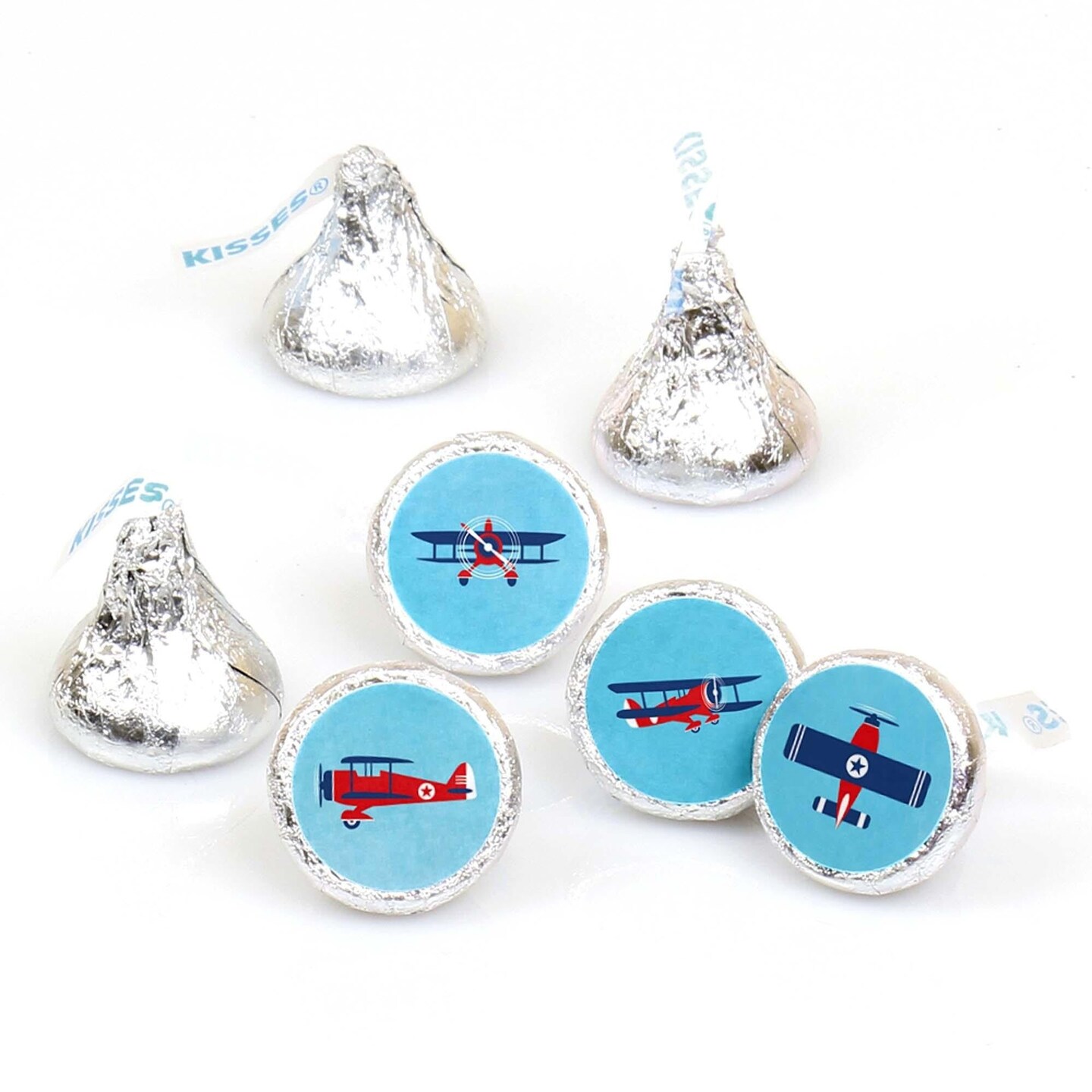 Big Dot of Happiness Taking Flight Airplane - Baby Shower or Birthday Party Round Candy Sticker Favors - Labels Fits Chocolate Candy (1 sheet of 108)