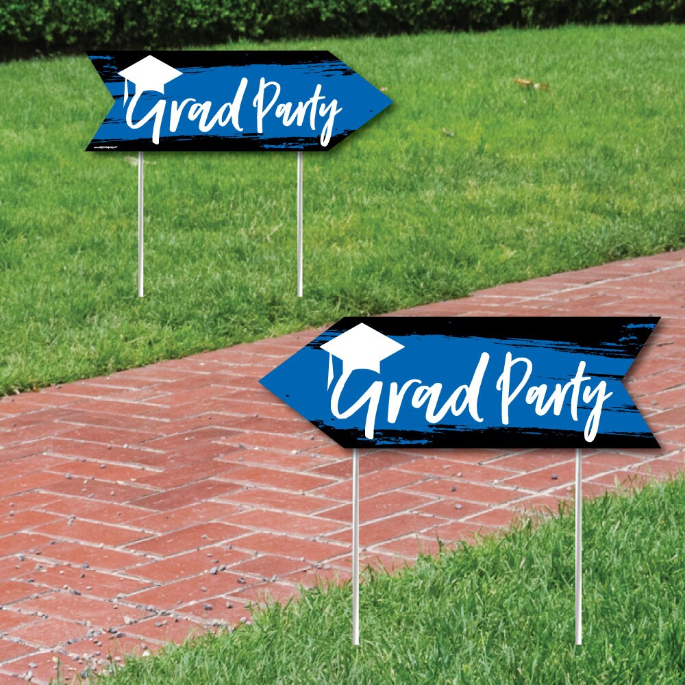 Big Dot of Happiness Blue Graduation Party Sign Arrow - Double Sided Directional Yard Signs - Set of 2