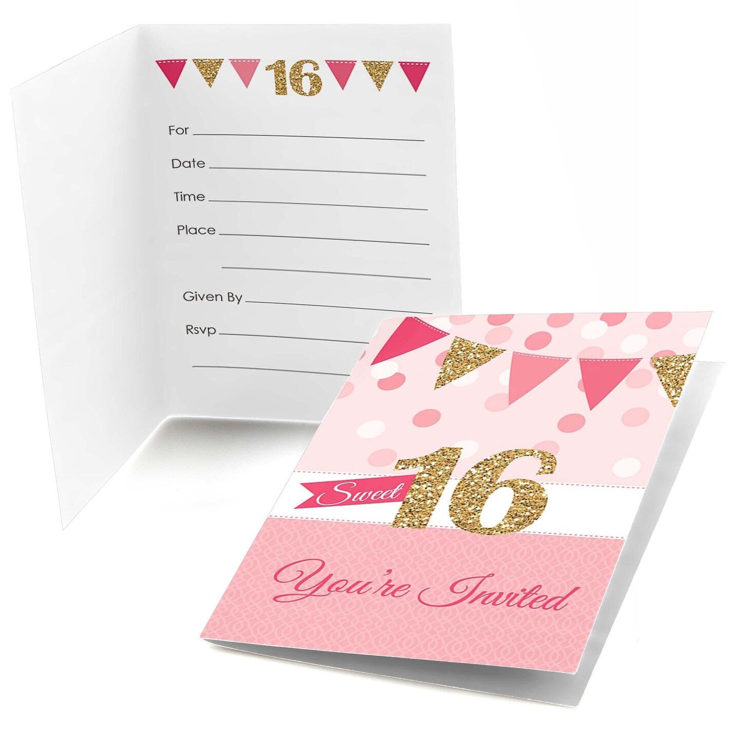 Big Dot of Happiness Sweet 16 - Fill-in Birthday Party Invitations (8 Count)