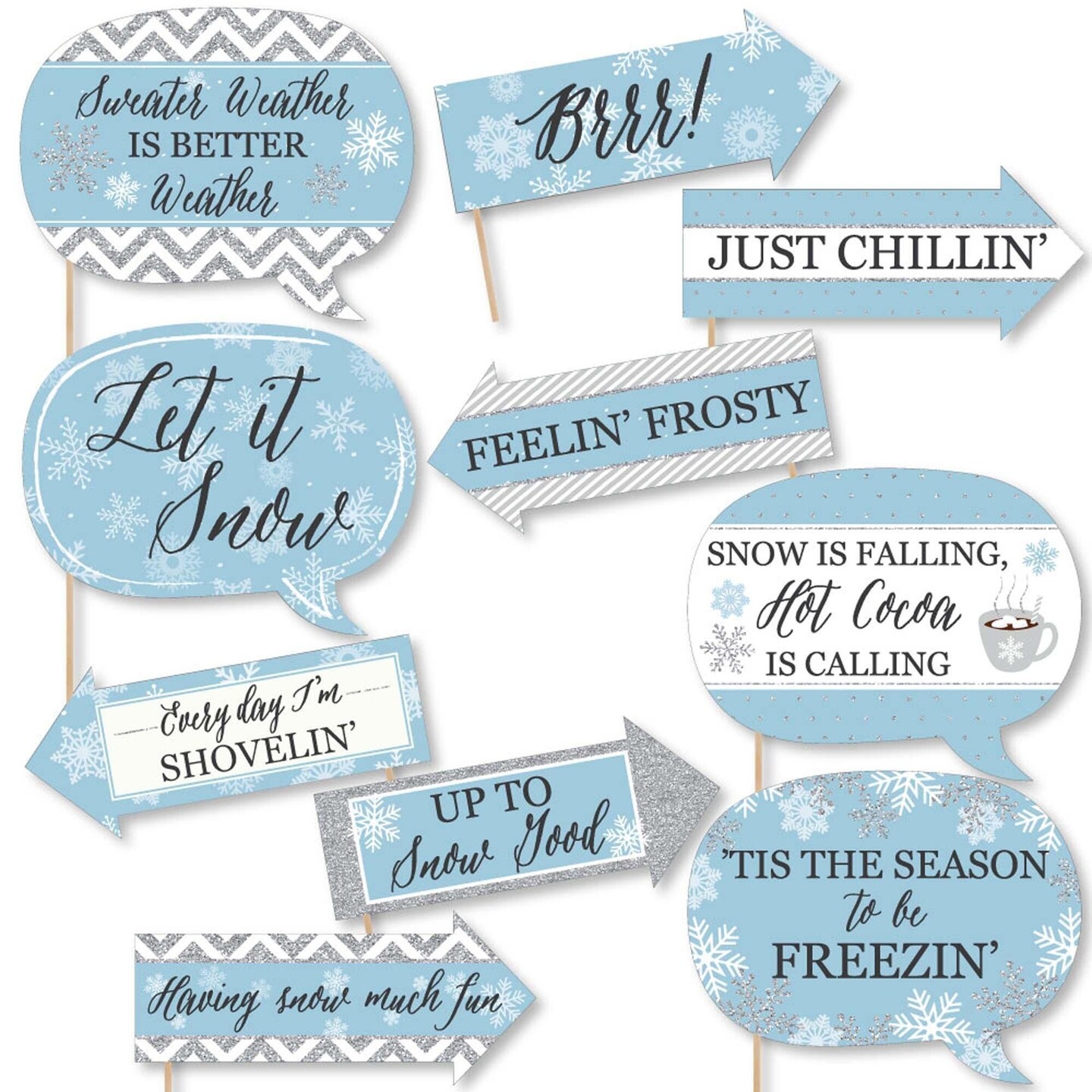 Big Dot of Happiness Funny Winter Wonderland - Snowflake Holiday Party and Winter Wedding Photo Booth Props Kit - 10 Piece