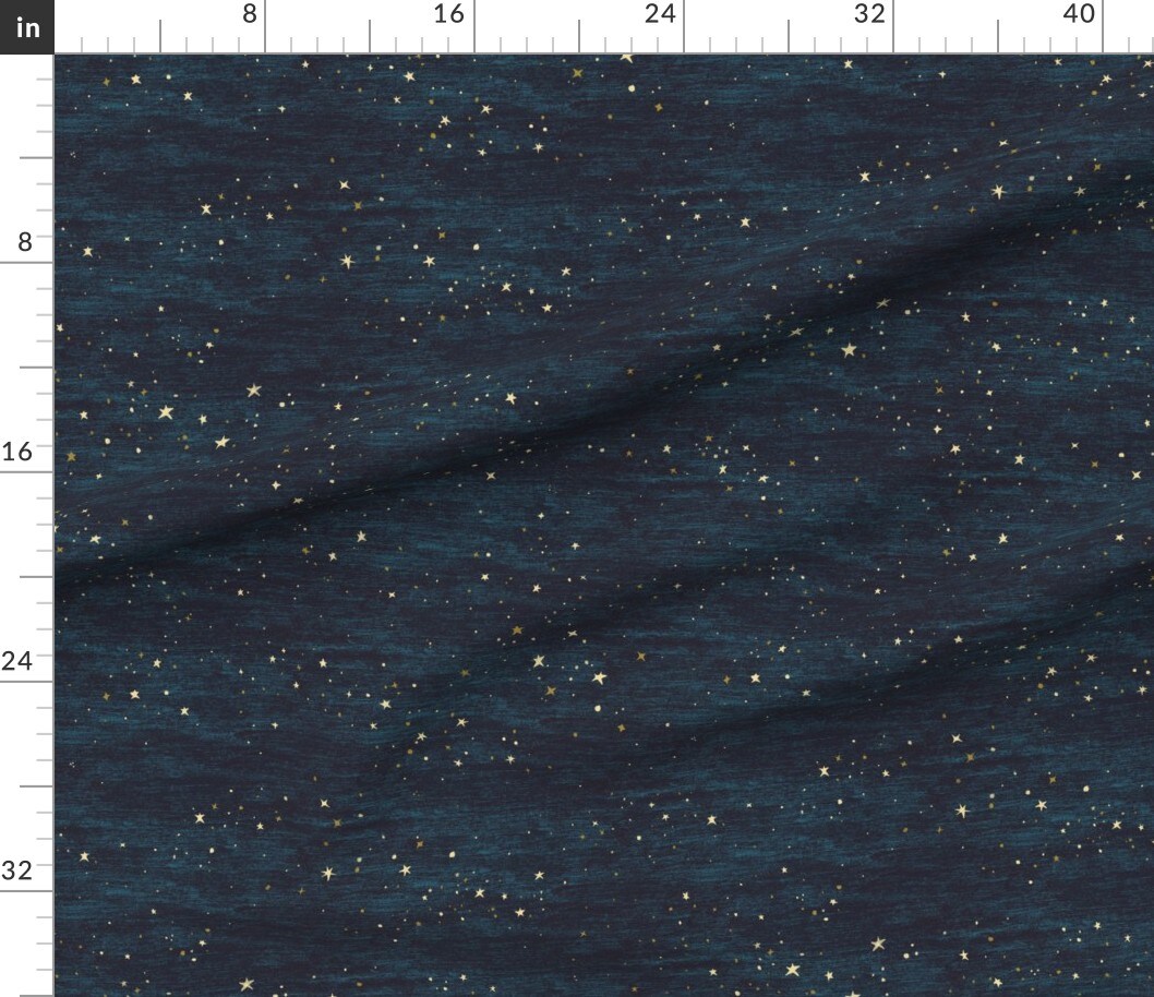 Various Fabrics by the Yard or Fat Quarter Nighttime Stars Stars Turquoise Sky Nursery Hand-Drawn Dark Blue Cosmos Night Midnight Astrological Christmas Star Dots Custom Printed Fabric by Spoonflower