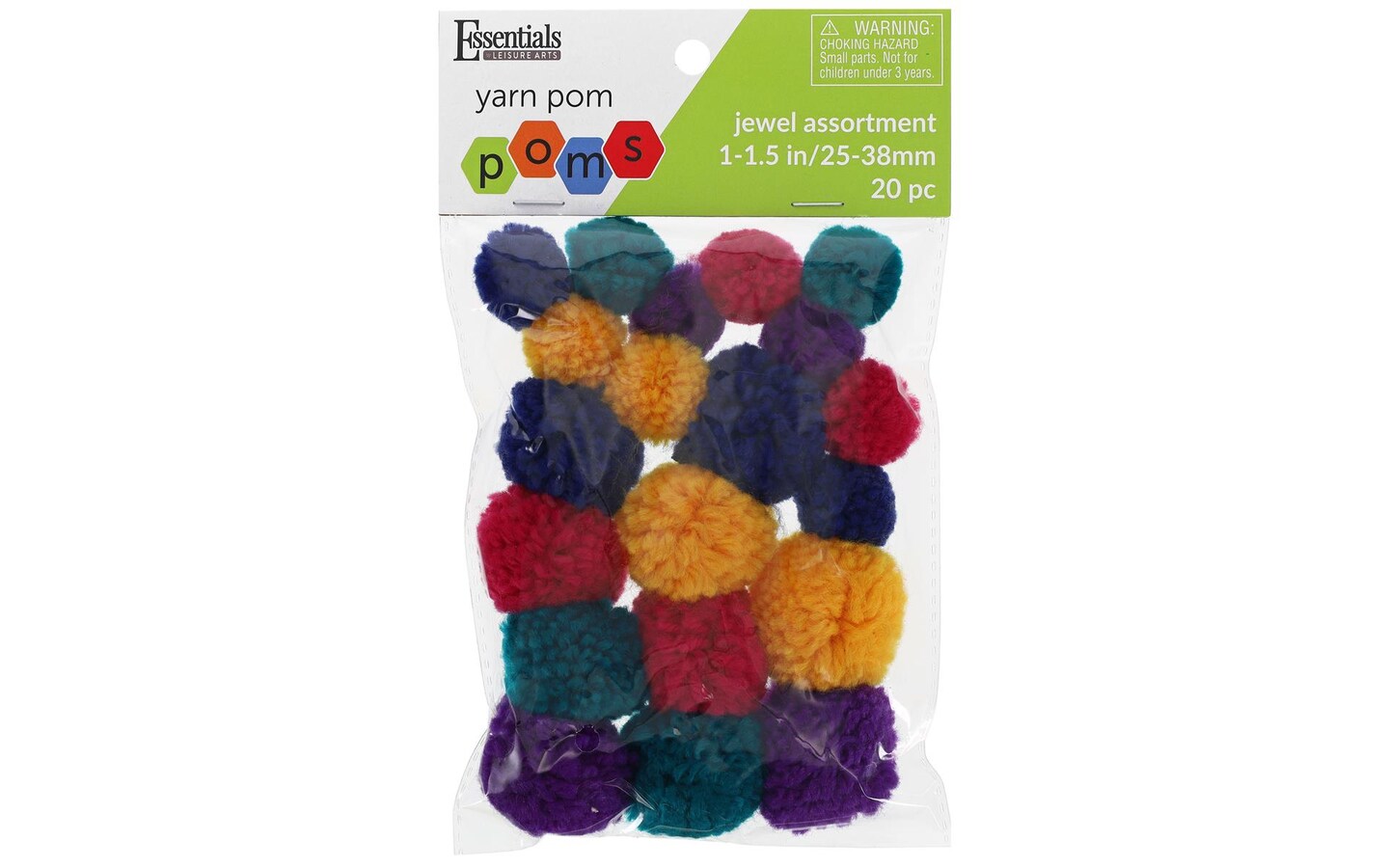 Essentials by Leisure Arts Yarn Pom Poms - Assorted Jewel - 1" to 1.5" - 20 piece pom poms arts and crafts - gray pompoms for crafts - craft pom poms - puff balls for crafts
