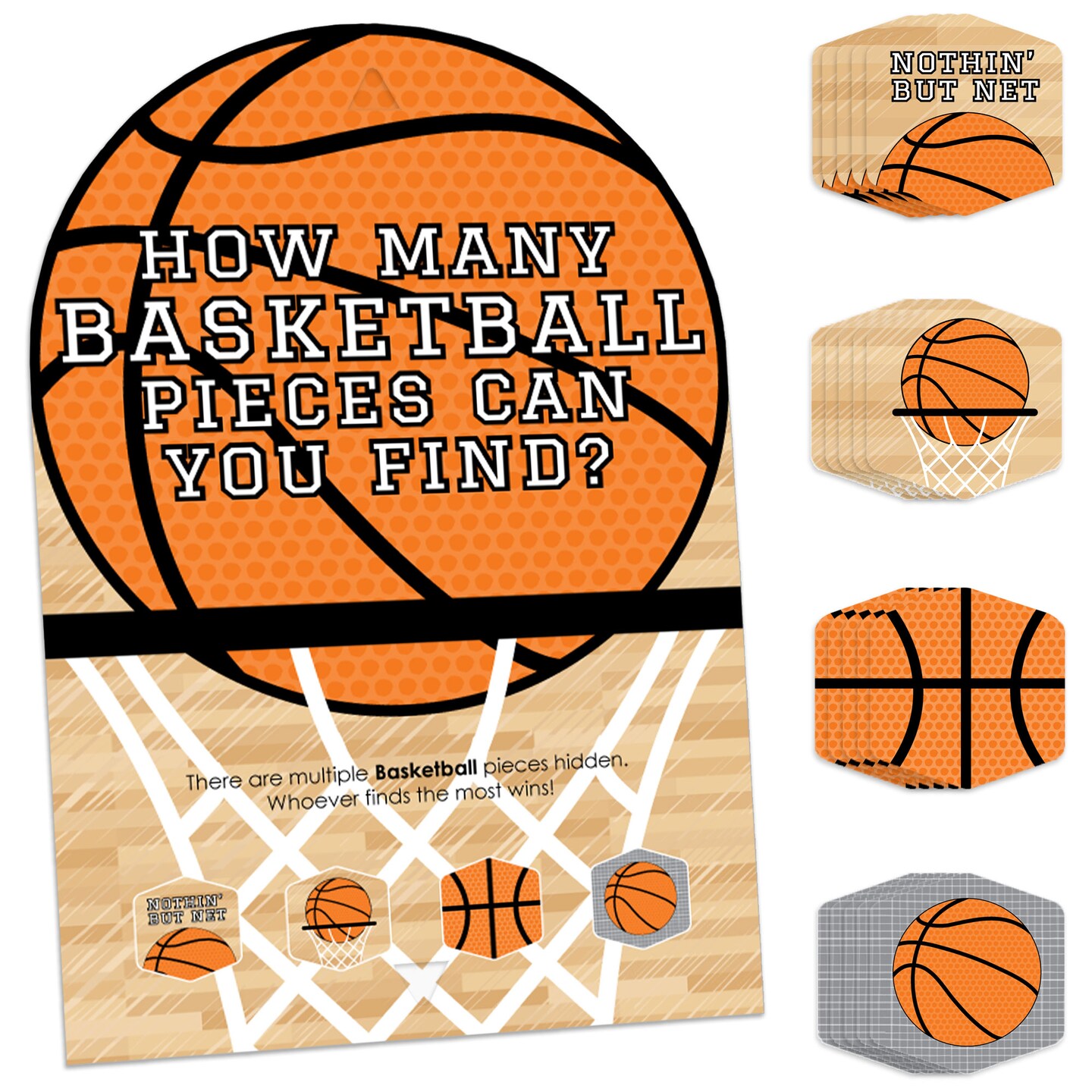 Big Dot of Happiness Nothin&#x2019; But Net - Basketball - Baby Shower or Birthday Party Scavenger Hunt - 1 Stand and 48 Game Pieces - Hide and Find Game
