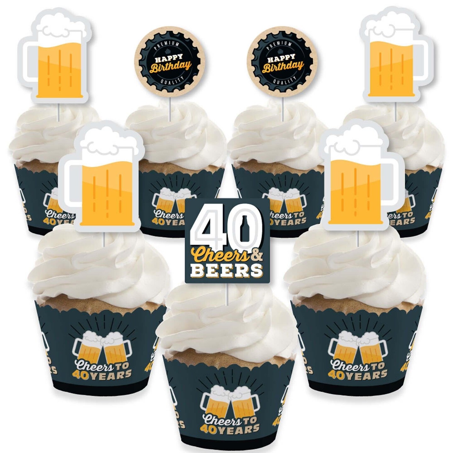 Big Dot of Happiness Cheers and Beers to 40 Years - Cupcake ...