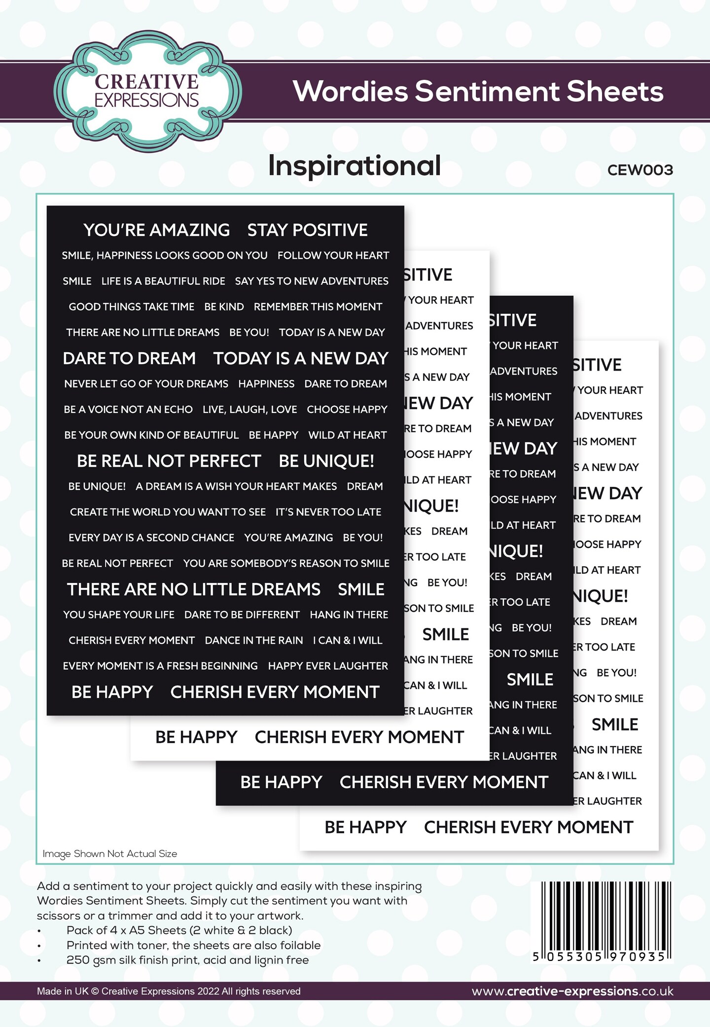 Creative Expressions Wordies Sentiment Sheets 6&#x22;X8&#x22; 4/Pkg-Inspirational