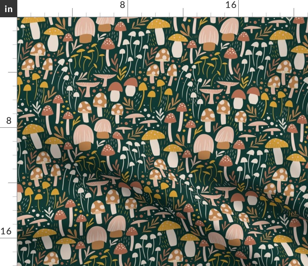 Nature Woodland Modern Children Hand-Drawn Small Scale mushrooms Mushroom s Botanical Toadstools Micro Fields Boho Custom Printed Fabric by Spoonflower Various Fabrics by the Yard or Fat Quarter