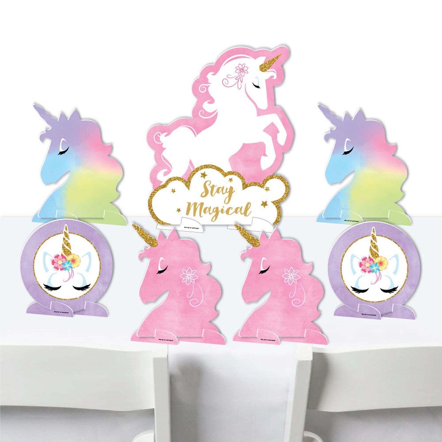 Big Dot of Happiness Rainbow Unicorn - Magical Unicorn Baby Shower or Birthday Party Centerpiece Table Decorations - Tabletop Standups - 7 Pieces