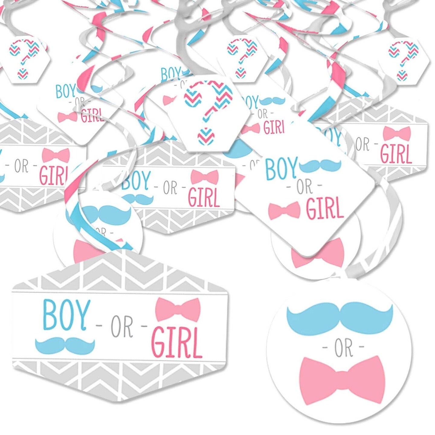 Big Dot of Happiness Chevron Gender Reveal - Gender Reveal Hanging Decor -  Party Decoration Swirls - Set of 40