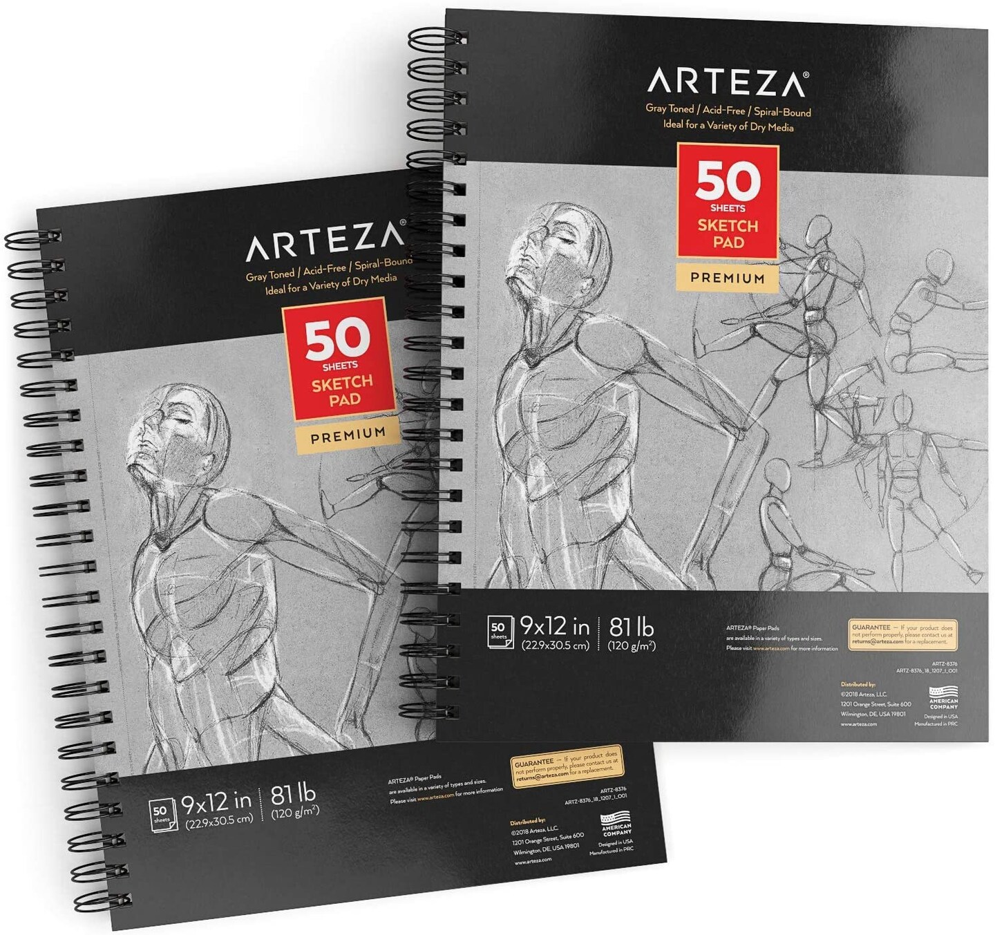 Arteza Gray Toned Sketchbook, 9x12", 50 Sheets of Drawing Paper- 2 Pack
