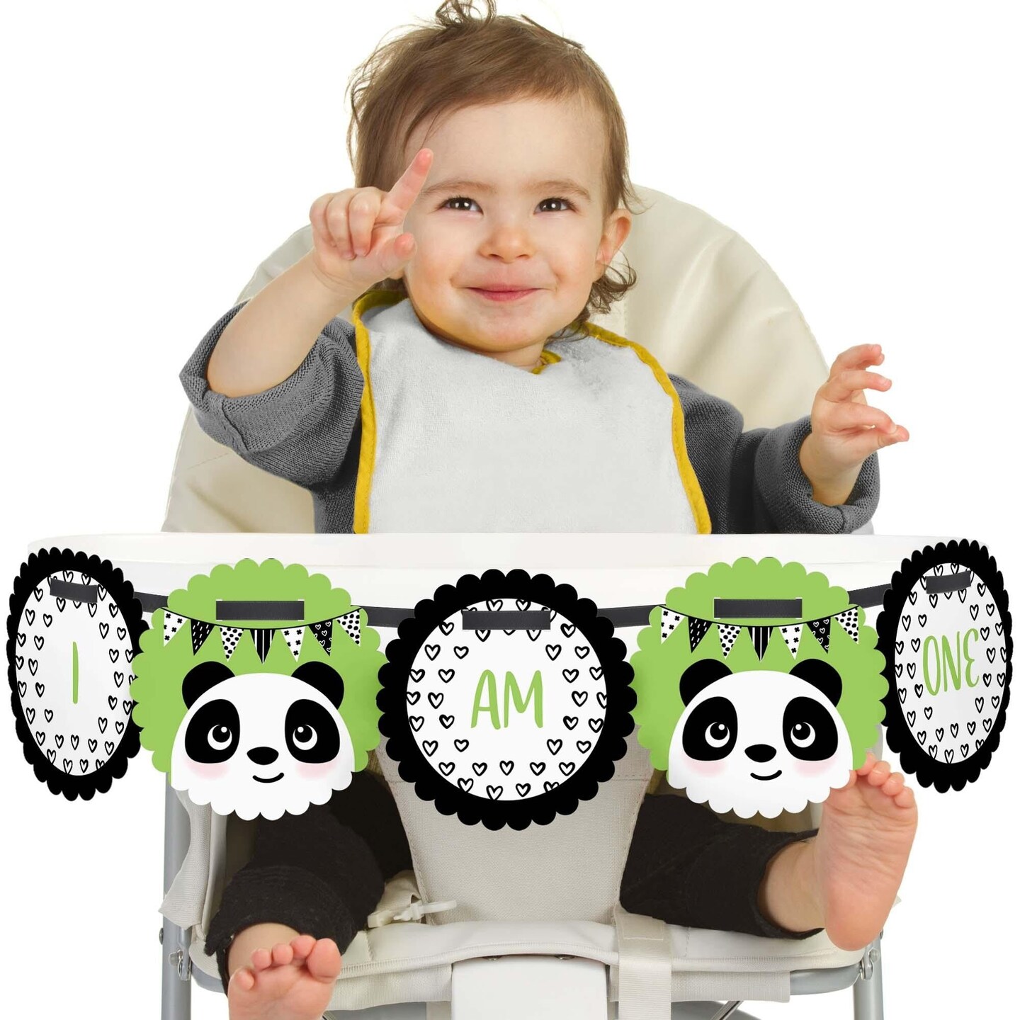 Big Dot of Happiness Party Like a Panda Bear 1st Birthday Highchair Decor - I Am One - First Birthday High Chair Banner