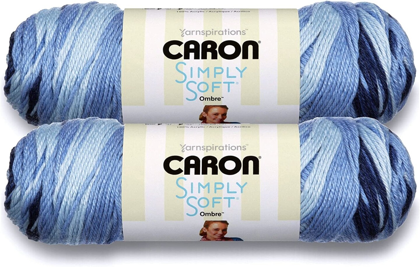 (Pack of 2) Caron Simply Soft Ombres Yarn-Saturday Blue Jeans