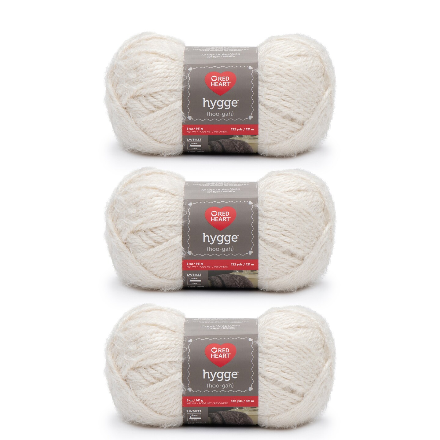 Red Heart Hygge Pearl Yarn - 3 Pack of 141g/5oz - Acrylic Nylon Blend - 5 Bulky - 132 Yards - Knitting/Crochet