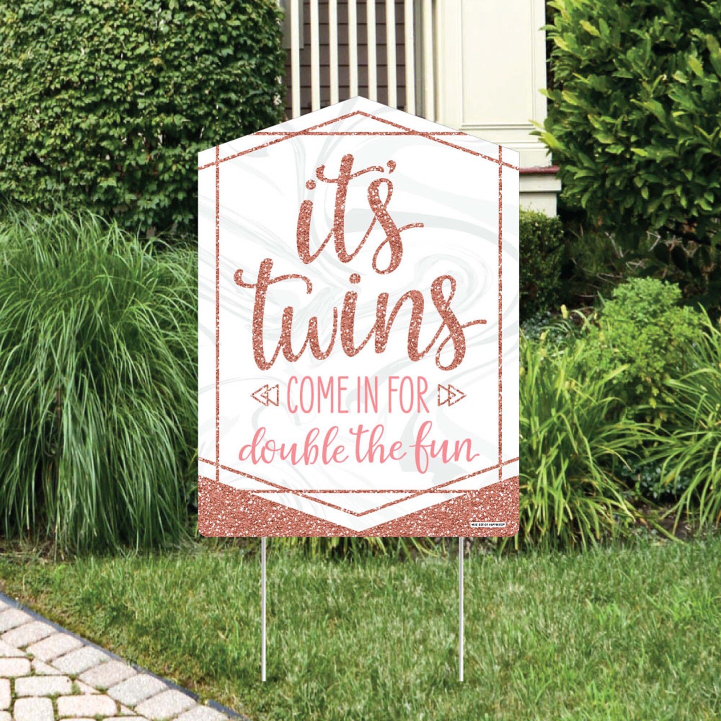Big Dot of Happiness It&#x27;s Twin Girls - Party Decorations - Pink and Rose Gold Twins Baby Shower Welcome Yard Sign