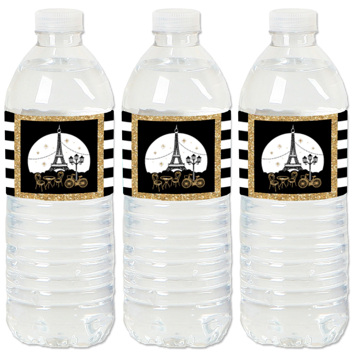 Big Dot of Happiness Stars Over Paris - Parisian Themed Party Water Bottle Sticker Labels - Set of 20