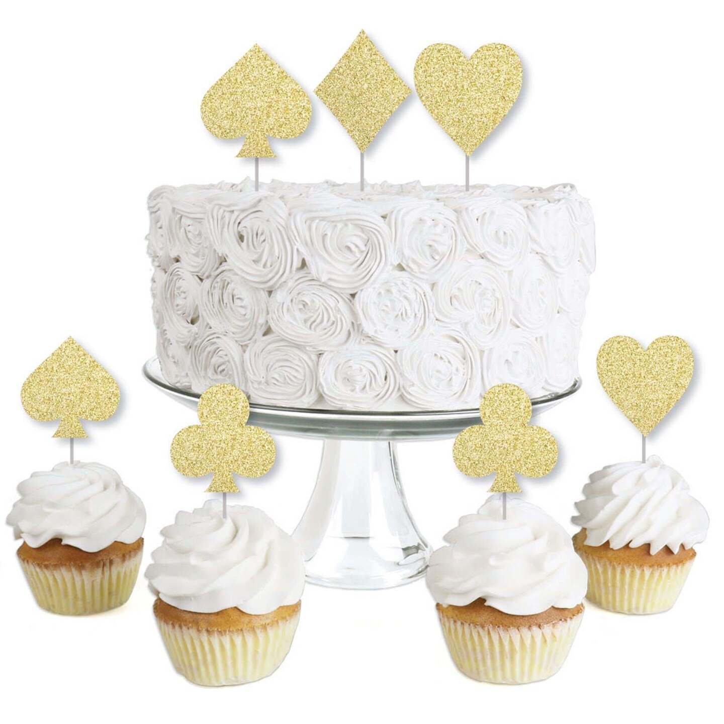 Big Dot of Happiness Gold Glitter Card Suits - No-Mess Real Glitter Dessert Cupcake Toppers - Las Vegas Casino Party Clear Treat Picks - Set of 24