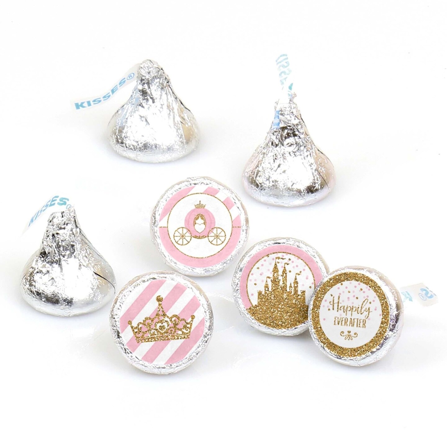 Big Dot of Happiness Little Princess Crown - Baby Shower or Birthday Party Round Candy Sticker Favors - Labels Fits Chocolate Candy (1 sheet of 108)