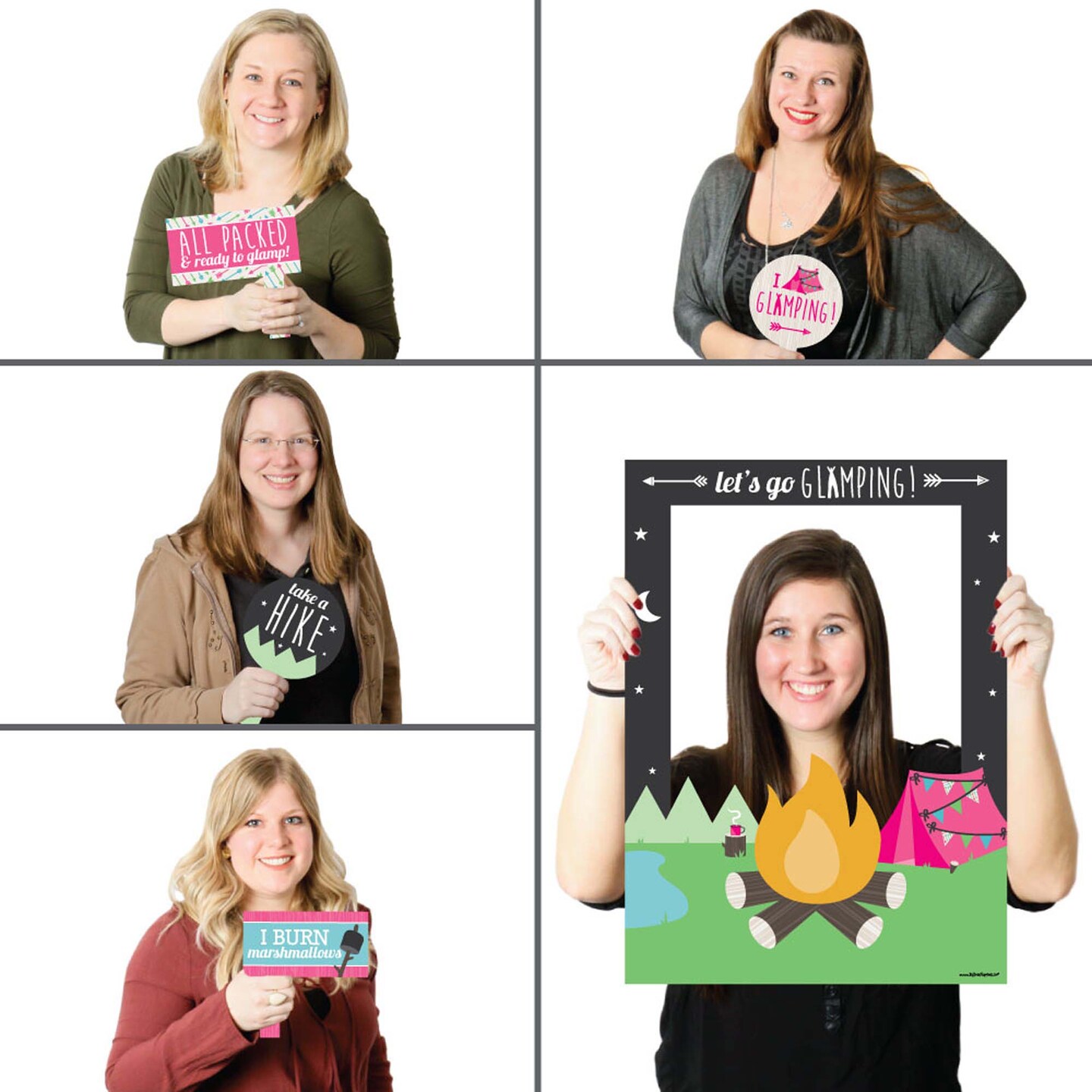 Big Dot of Happiness Let&#x27;s Go Glamping - Camp Glamp Party or Birthday Party Selfie Photo Booth Picture Frame &#x26; Props - Printed on Sturdy Material