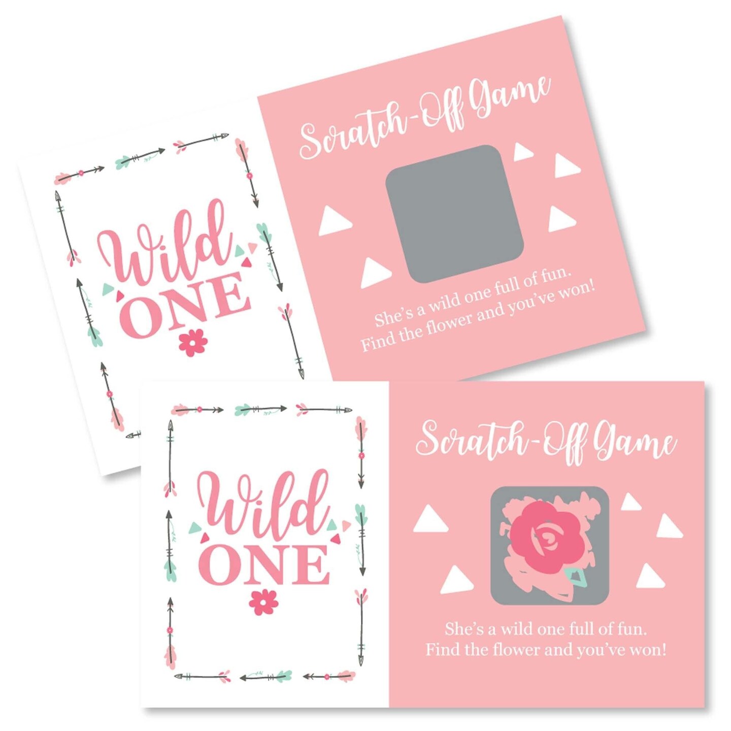 Big Dot of Happiness She&#x27;s a Wild One - Boho Floral 1st Birthday Party Game Scratch Off Cards - 22 Count