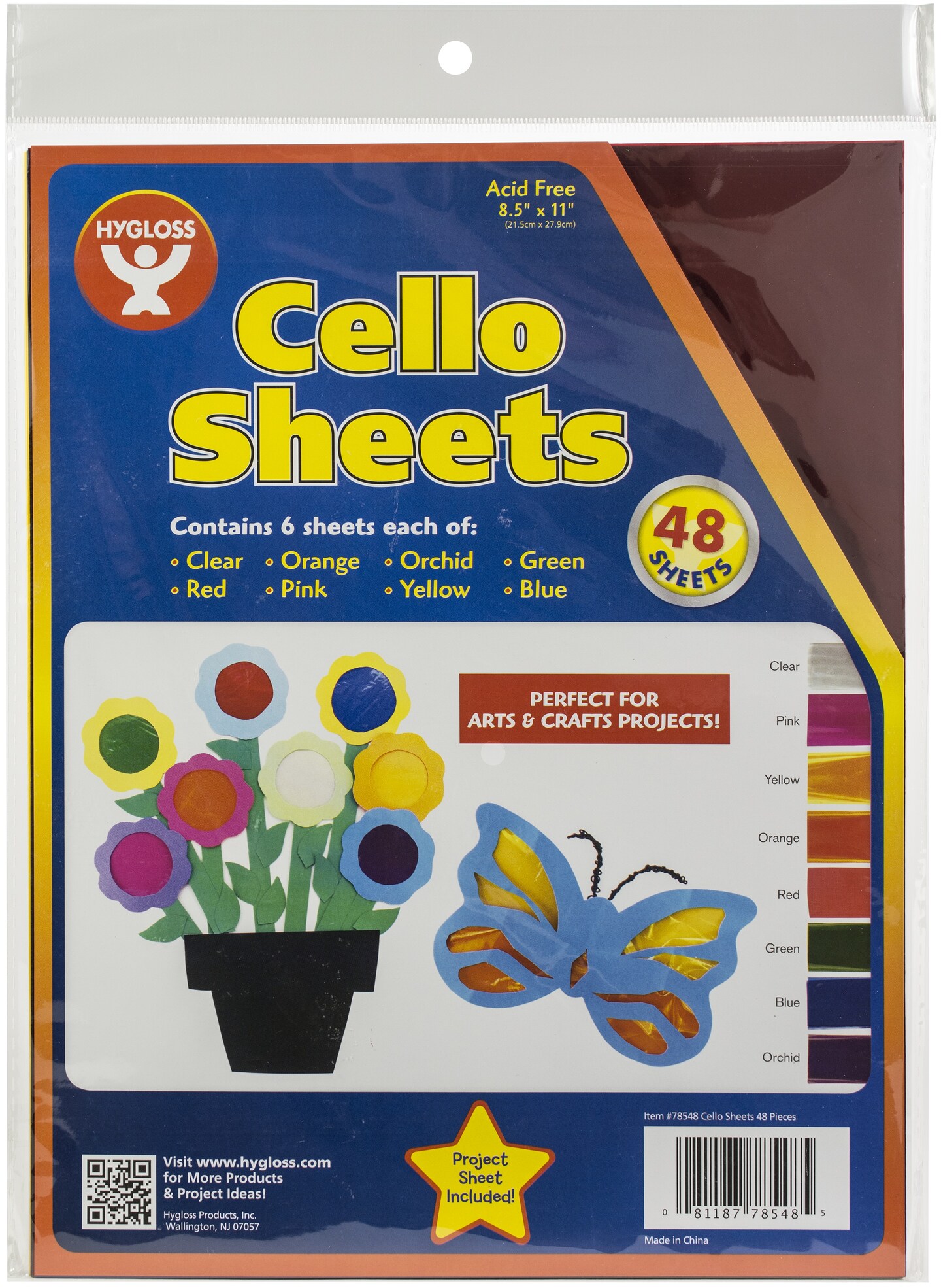 Hygloss Cello Sheets 8.5&#x22;X11&#x22; 48/Pkg-6 Each Of 8 Colors