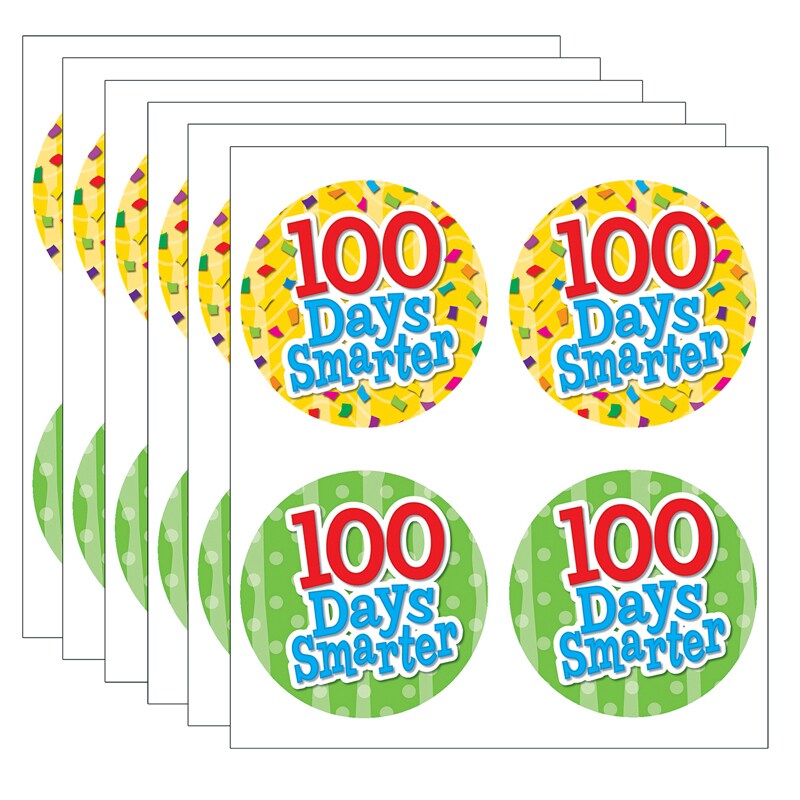 100 Days Smarter Wear &#x27;Em Badges, Self-Adhesive, 32 Per Pack, 6 Packs
