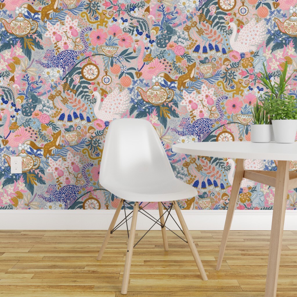 PrePasted Wallpaper 2FT Wide Tea Time Fairy Tale Animas Whimsial