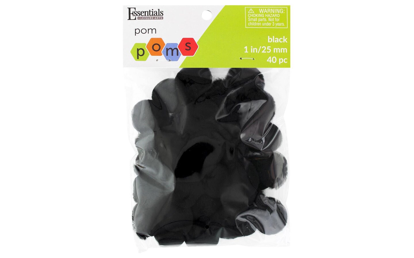Essentials by Leisure Arts Pom Poms Black 1" 40 piece pom poms