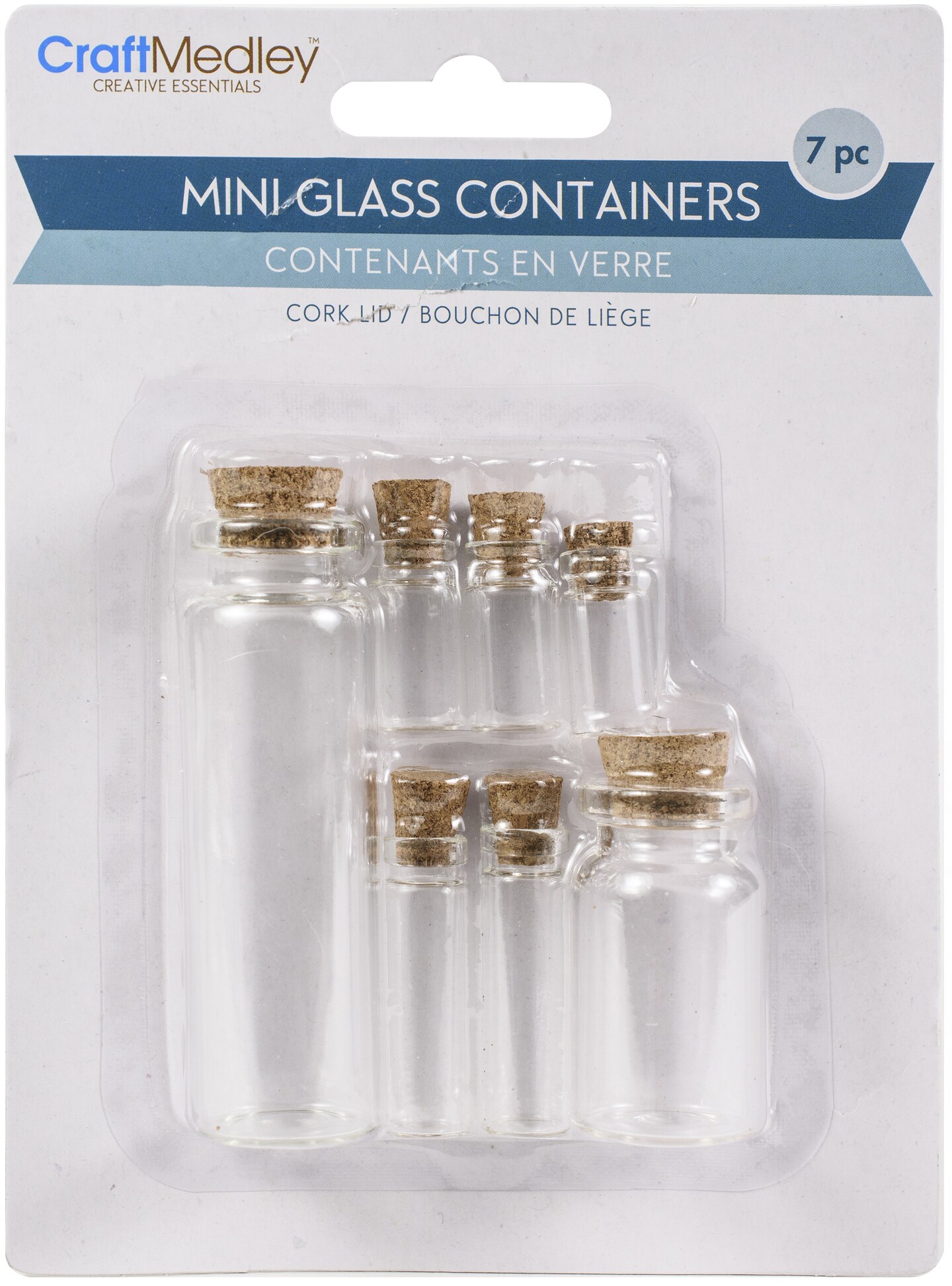 Craft Medley Mini Containers With Cork Lid 7/Pkg-Assorted