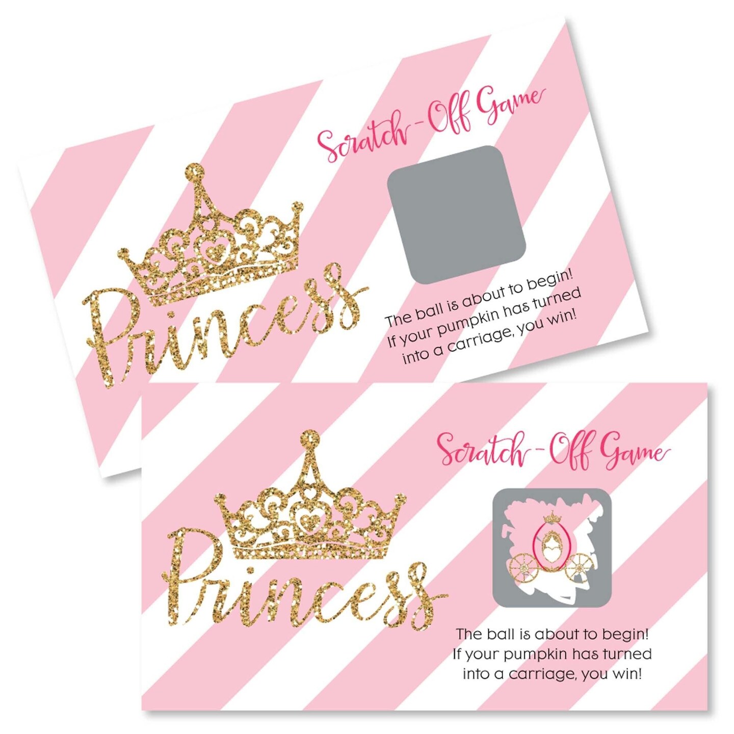Big Dot of Happiness Little Princess Crown - Pink and Gold Princess Baby Shower or Birthday Party Game Scratch Off Cards - 22 Count