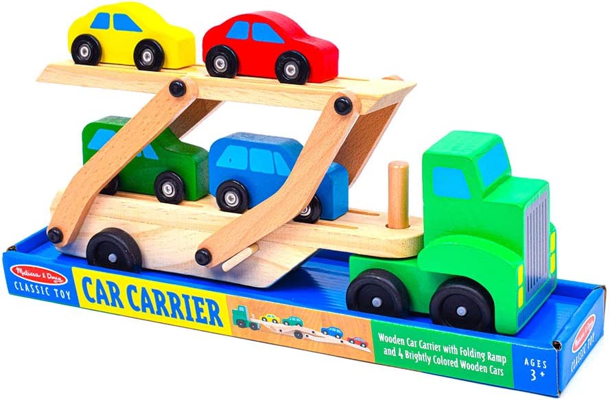 Melissa &#x26; Doug Carrier Truck and Cars Wooden Toy Set With 1 Truck and 4 Cars