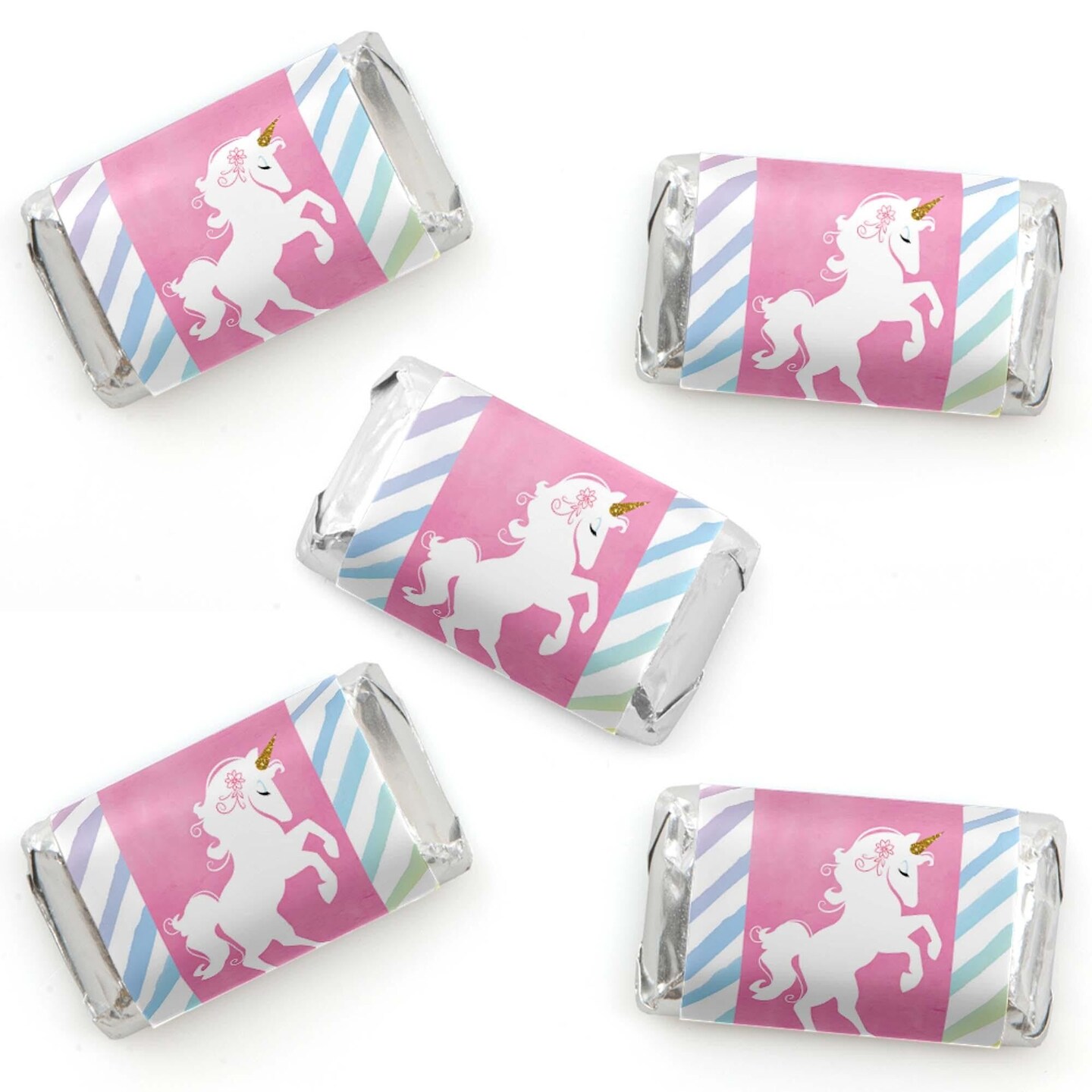 Big Dot of Happiness Rainbow Unicorn - Mini Candy Bar Wrapper Stickers - Magical Unicorn Baby Shower or Birthday Party Small Favors - 40 Count
