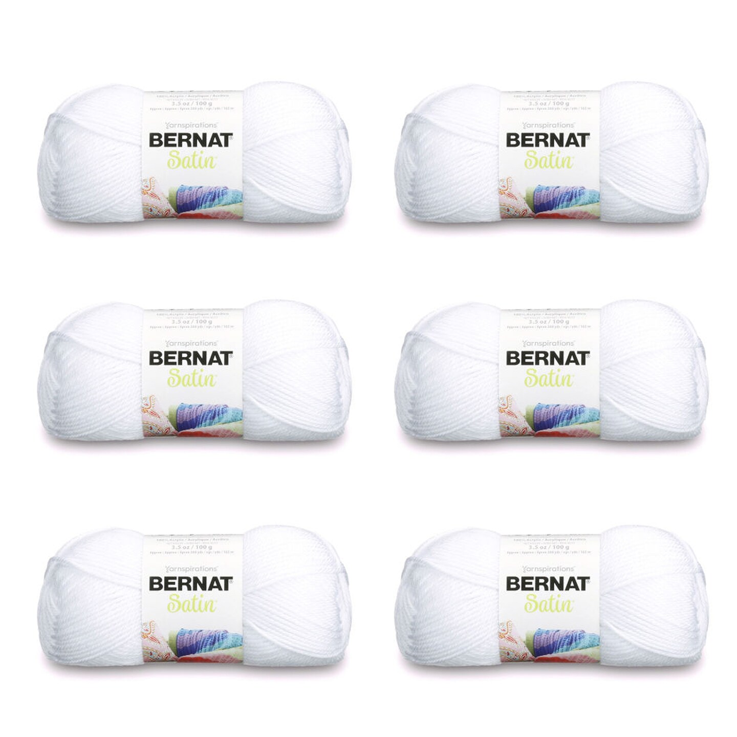 Bernat Satin Snow Yarn 6 Pack of 100g 3.5oz Acrylic 4 Medium Worsted 200 Yards Knitting Crochet