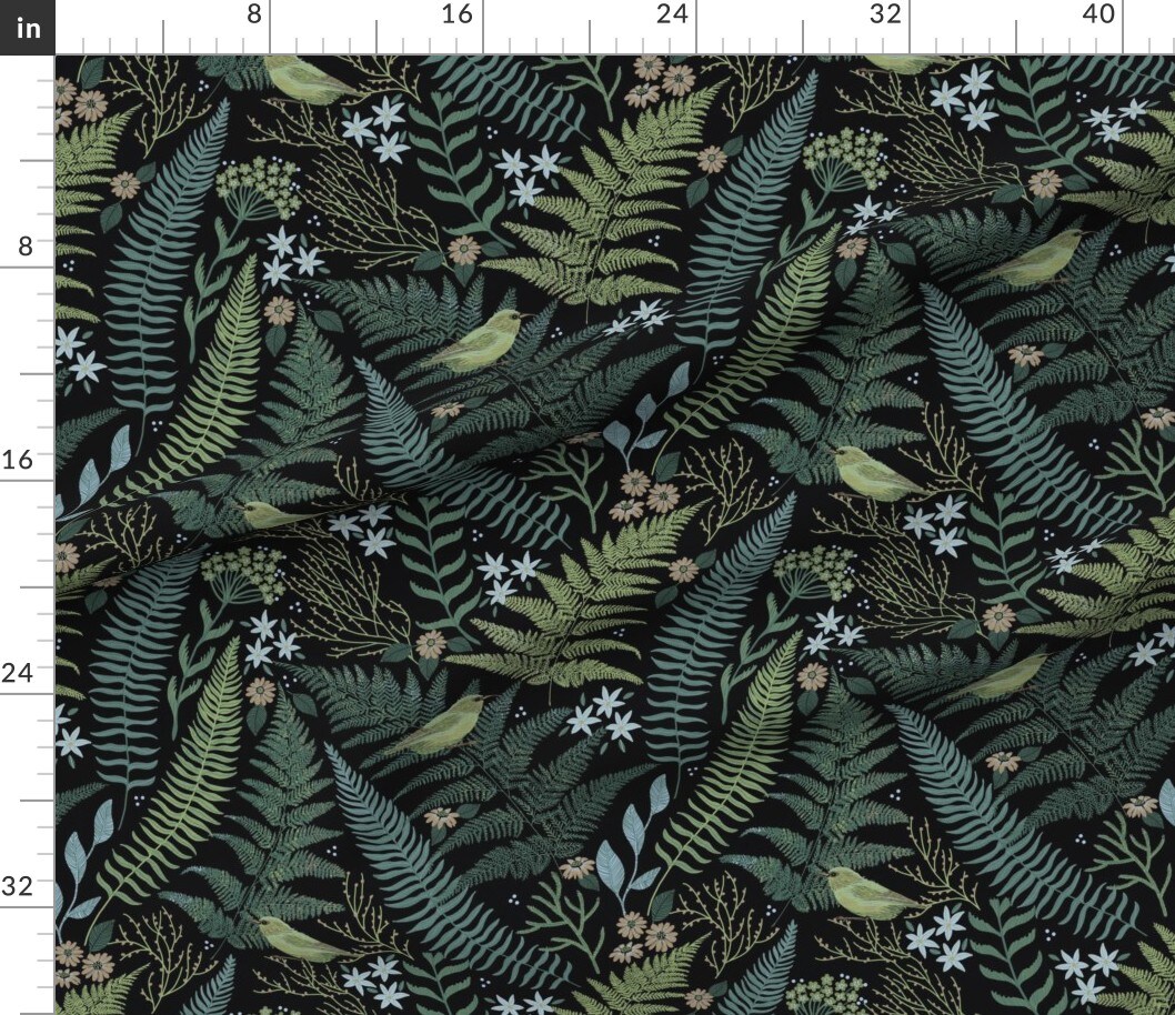 Fern Forest Black Hawaii Palapalai Dark Tropical Custom Printed Fabric by Spoonflower Various Fabrics by the Yard or Fat Quarter