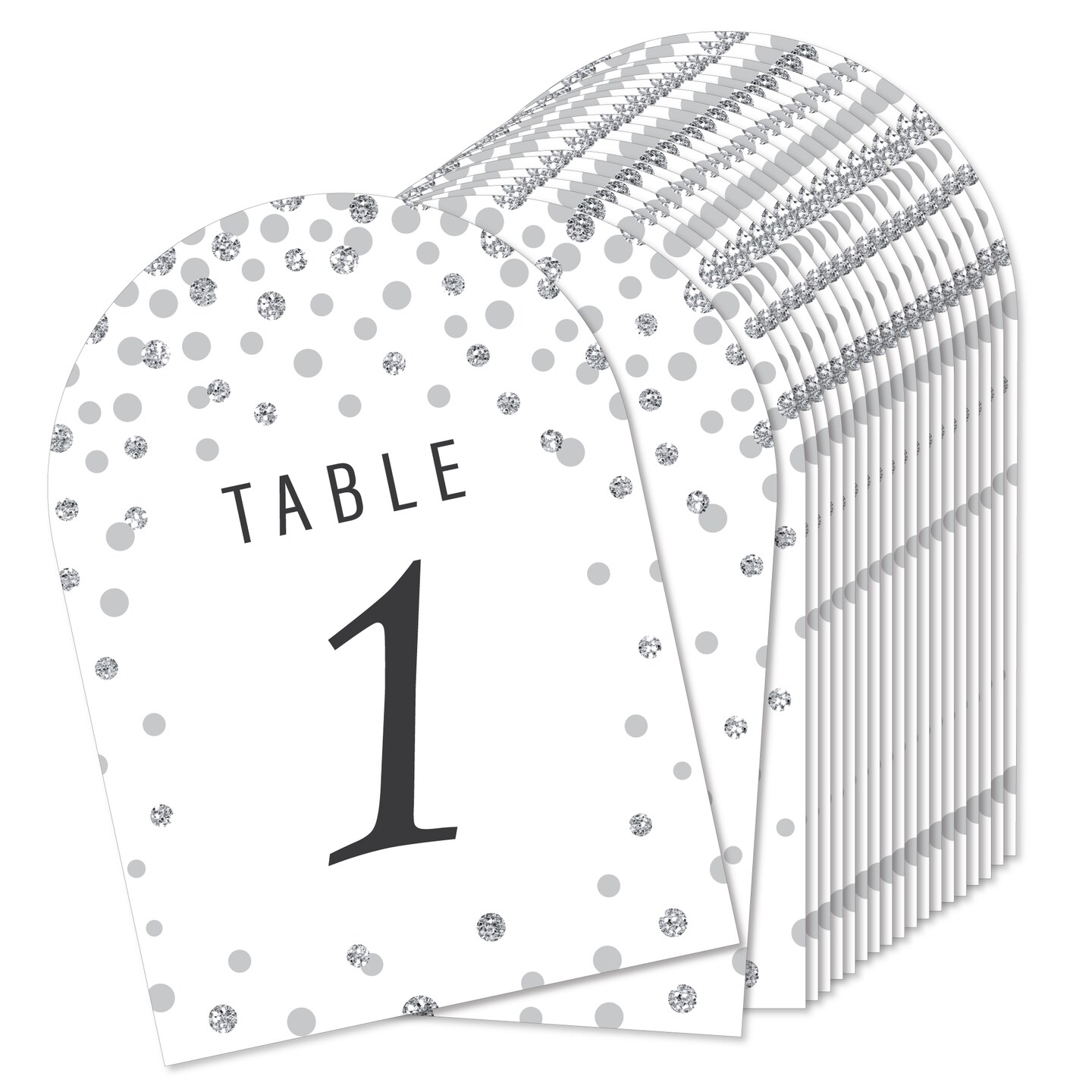 Big Dot of Happiness Silver Wedding - Wedding Receptions, Parties or Events Double-Sided 5 x 7 inches Cards - Table Numbers - 1-20