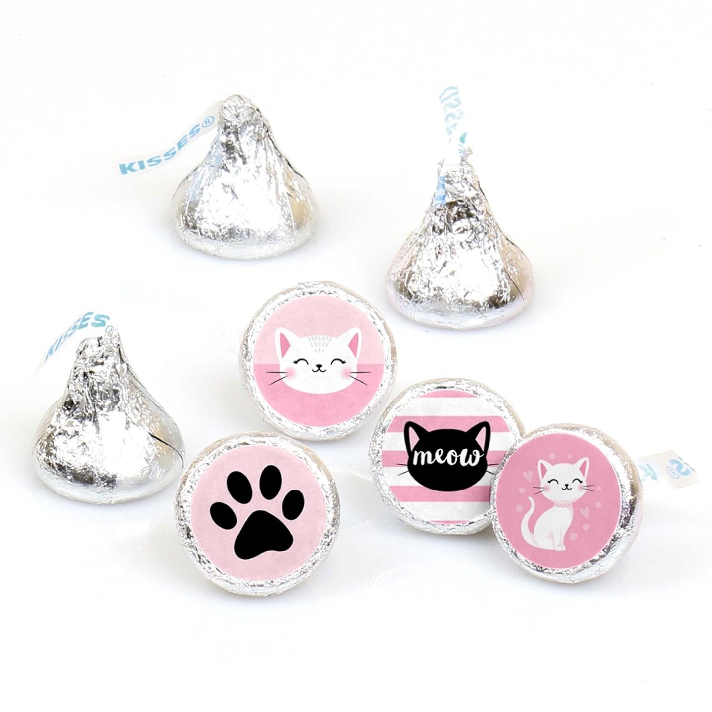 Big Dot of Happiness Purr-fect Kitty Cat - Baby Shower or Birthday Party Round Candy Sticker Favors - Labels Fits Chocolate Candy (1 Sheet of 108)